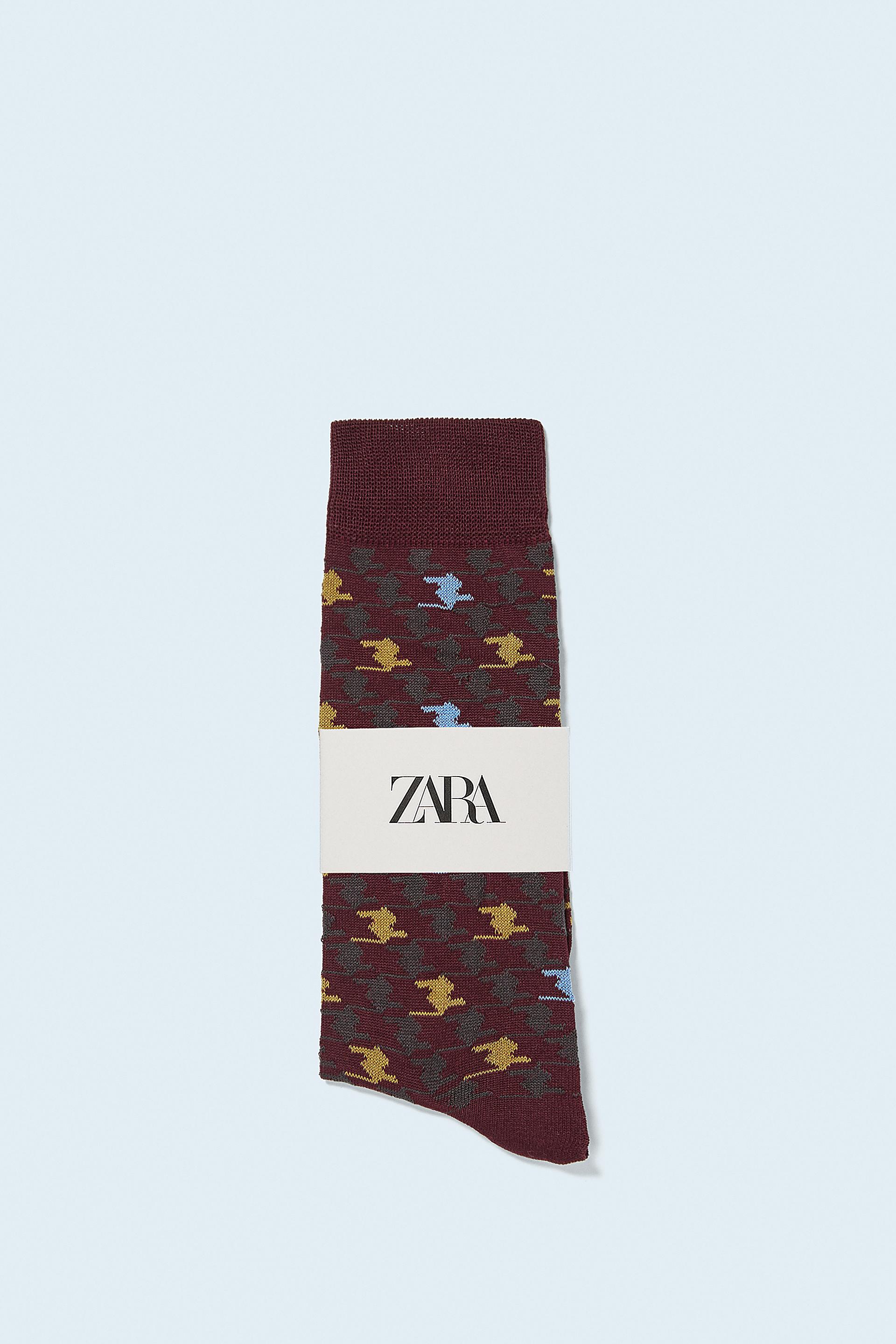 жаккардовые носки с узором «гусиная лапка» ГРАНАТОВЫЙ Zara