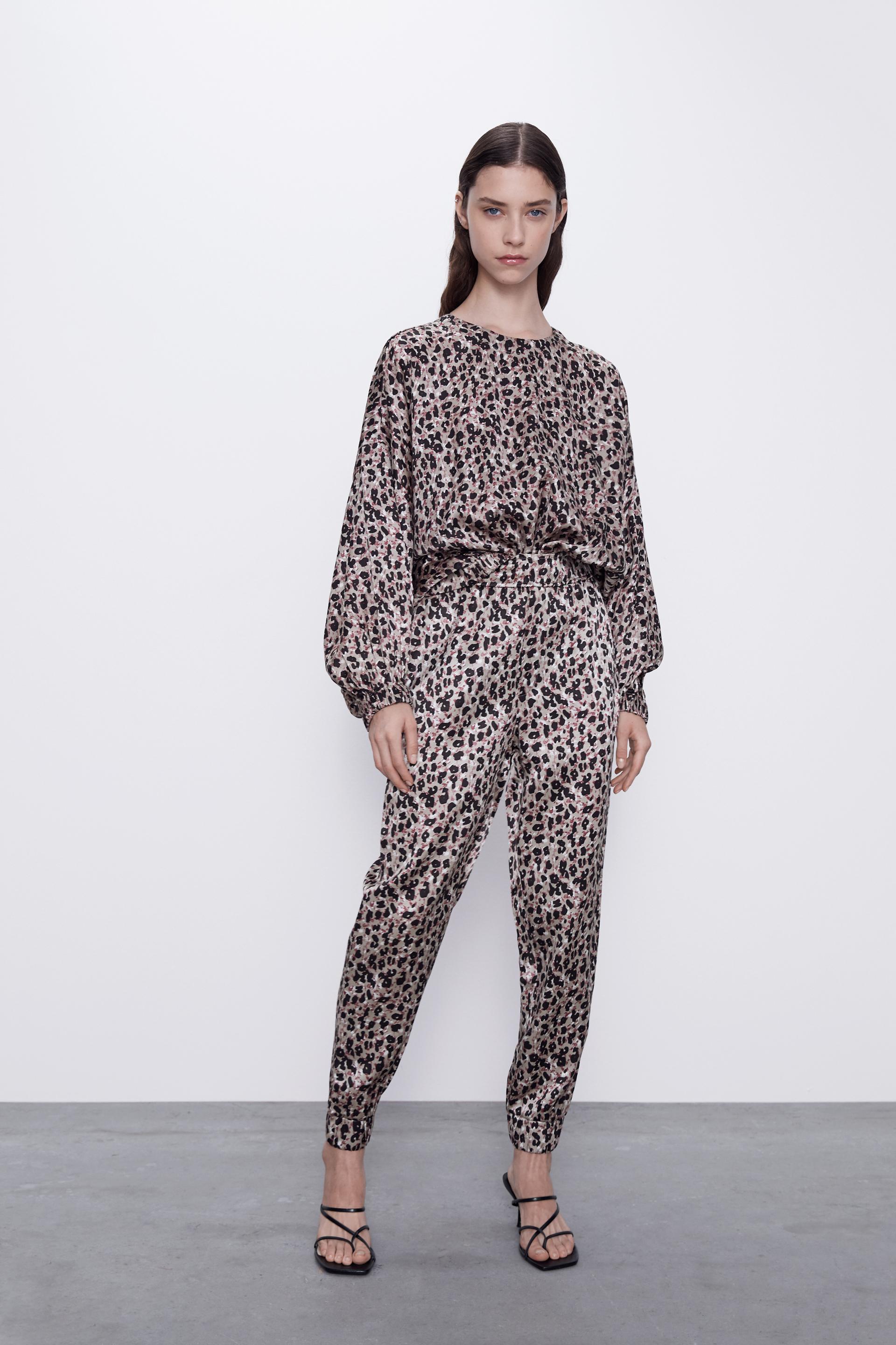 Леопардовый брюки джоггеры из сатина Zara