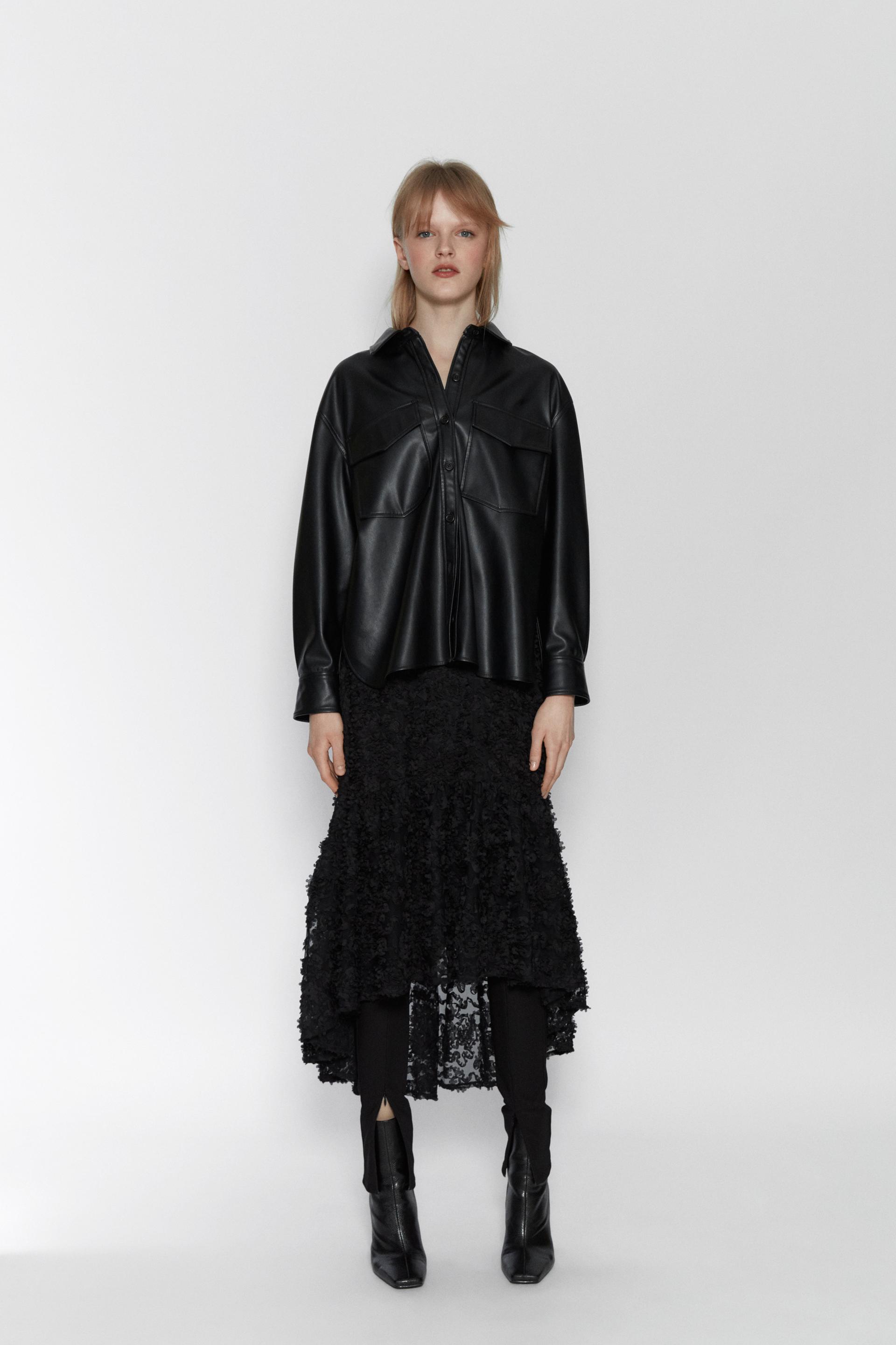 комбинированная юбка с воланами ЧЕРНЫЙ Zara