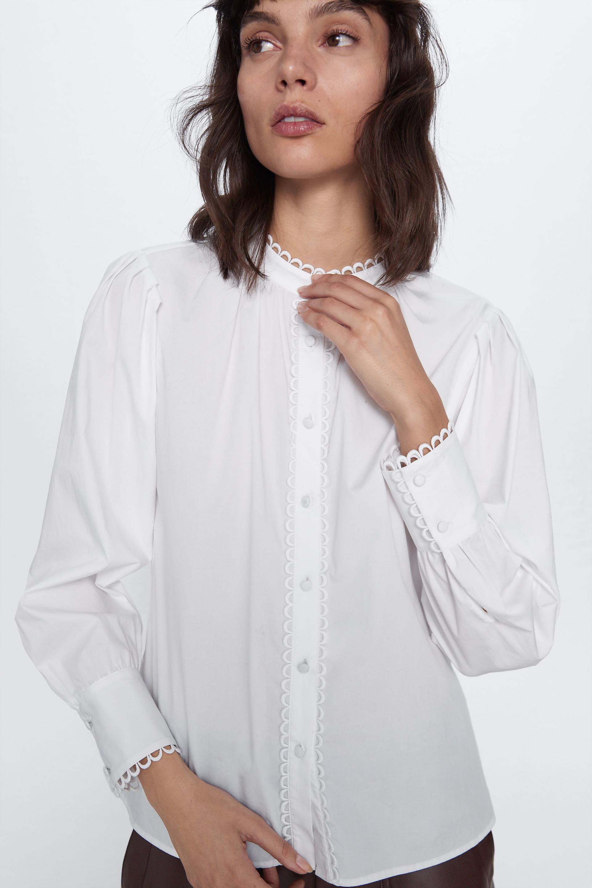 рубашка из поплина с волнистой кромкой БЕЛЫЙ Zara