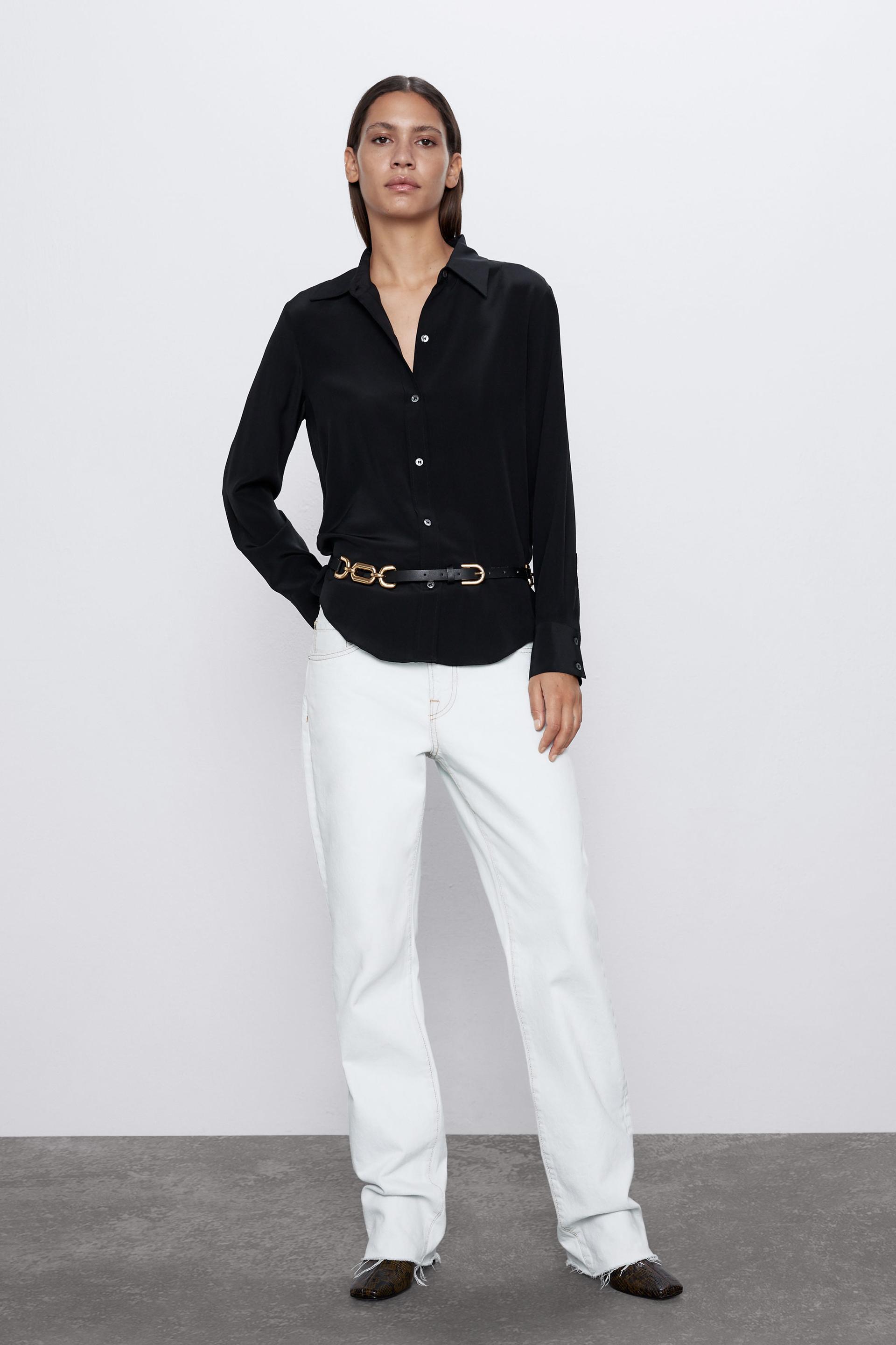 ЧЕРНЫЙ шелковая блуза из струящейся ткани Zara