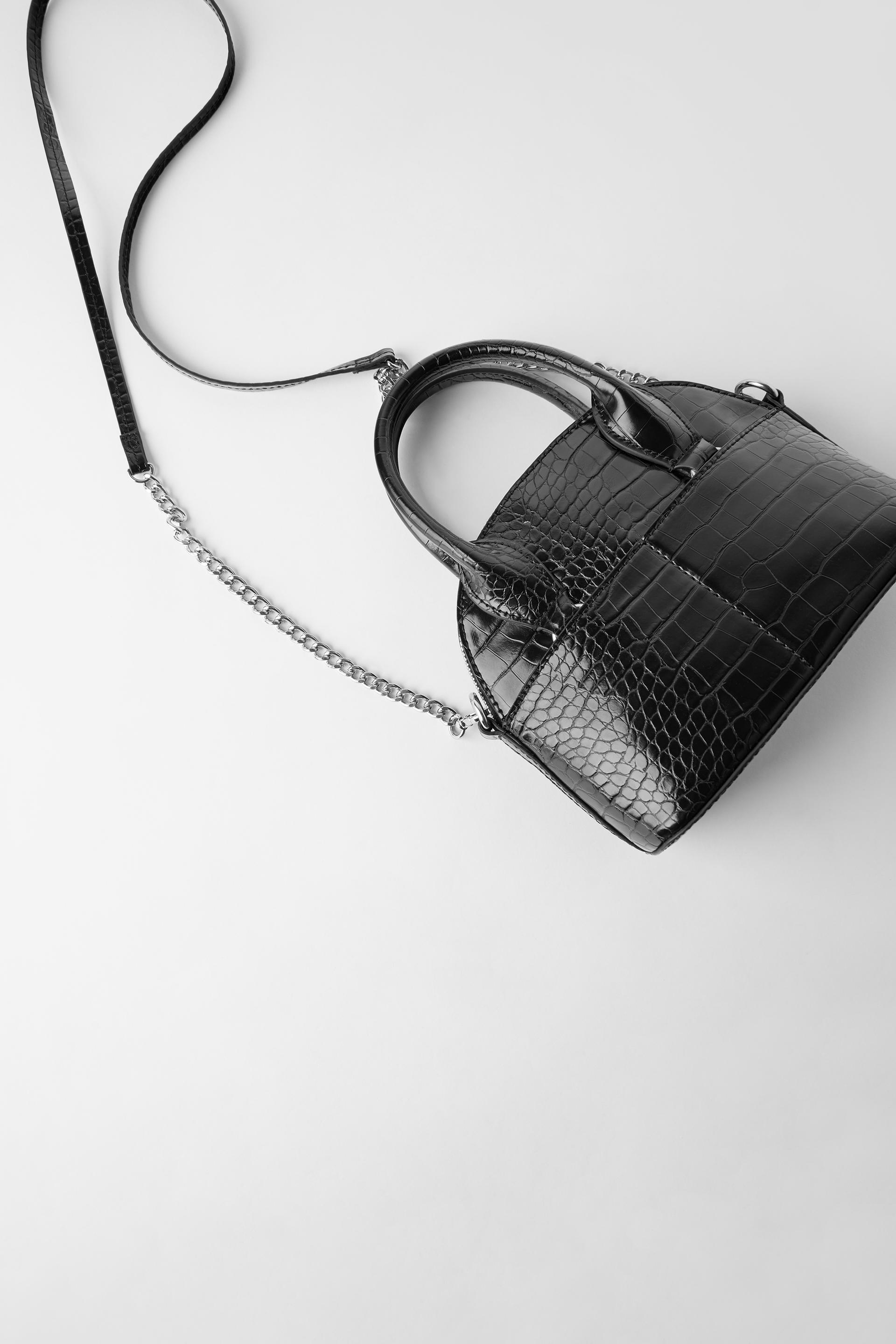 миниатюрная сумка-боулинг с эффектом крокодиловой кожи ЧЕРНЫЙ Zara