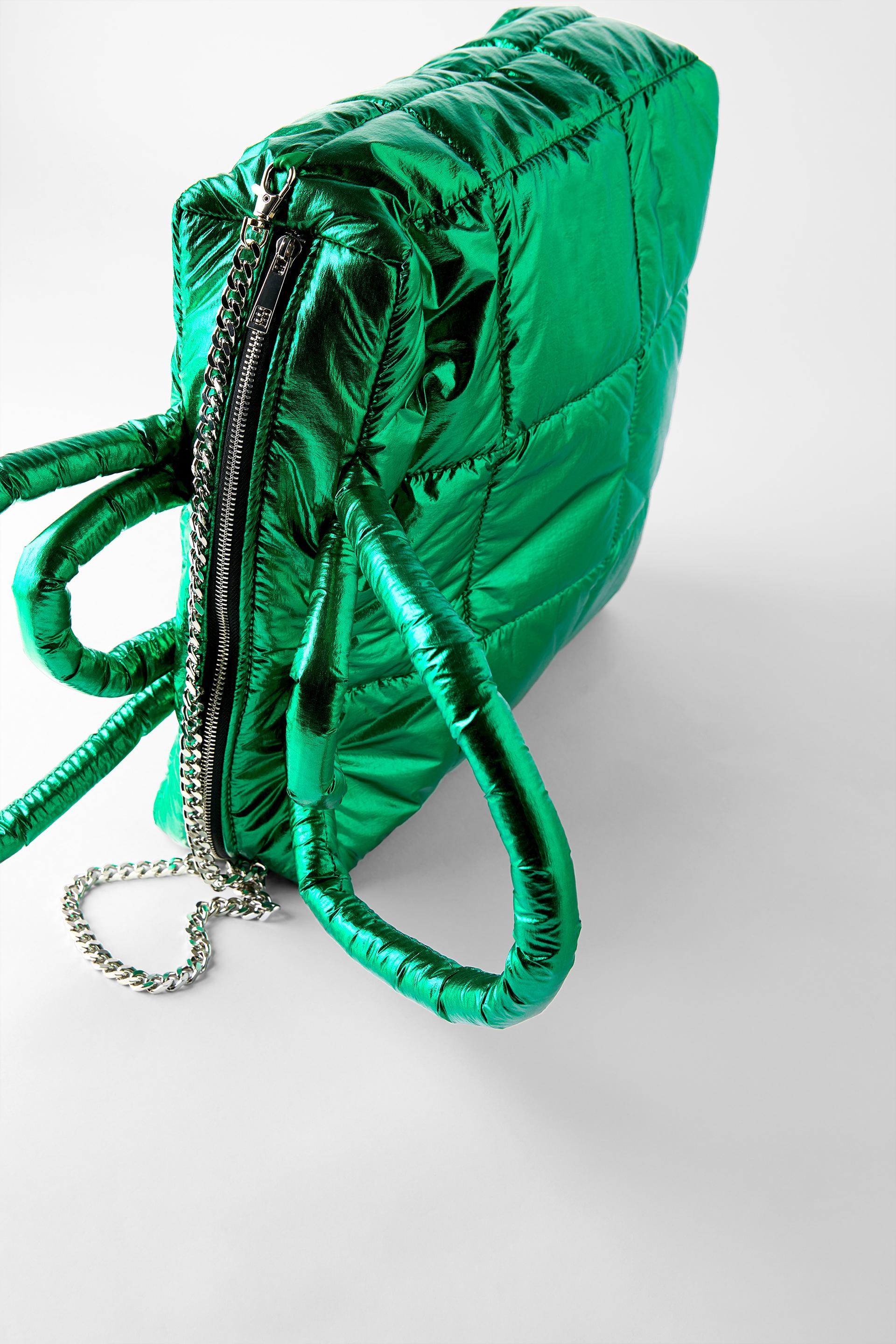 стеганая сумка-тоут с металлическим блеском Зеленый Zara