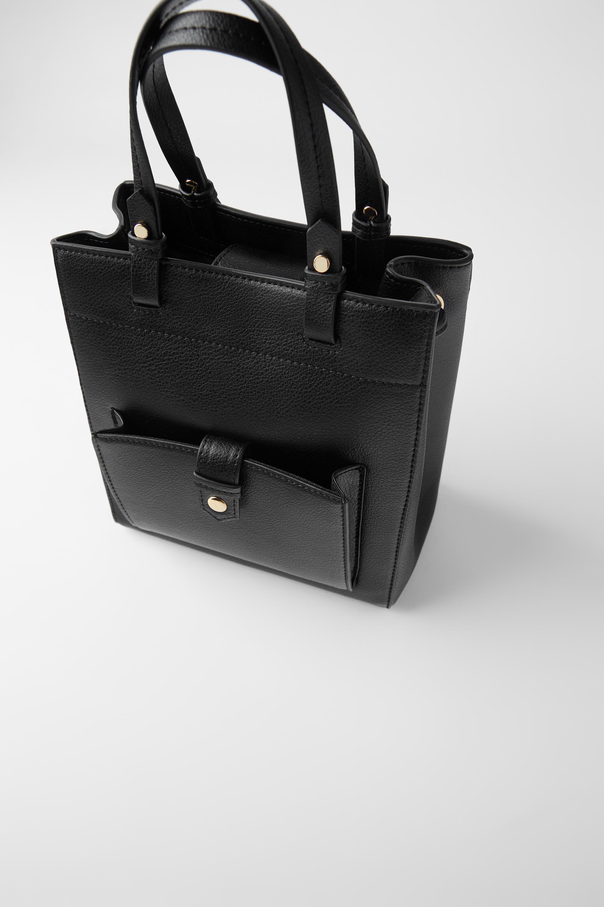 сумка-шопер среднего размера с передним карманом ЧЕРНЫЙ Zara