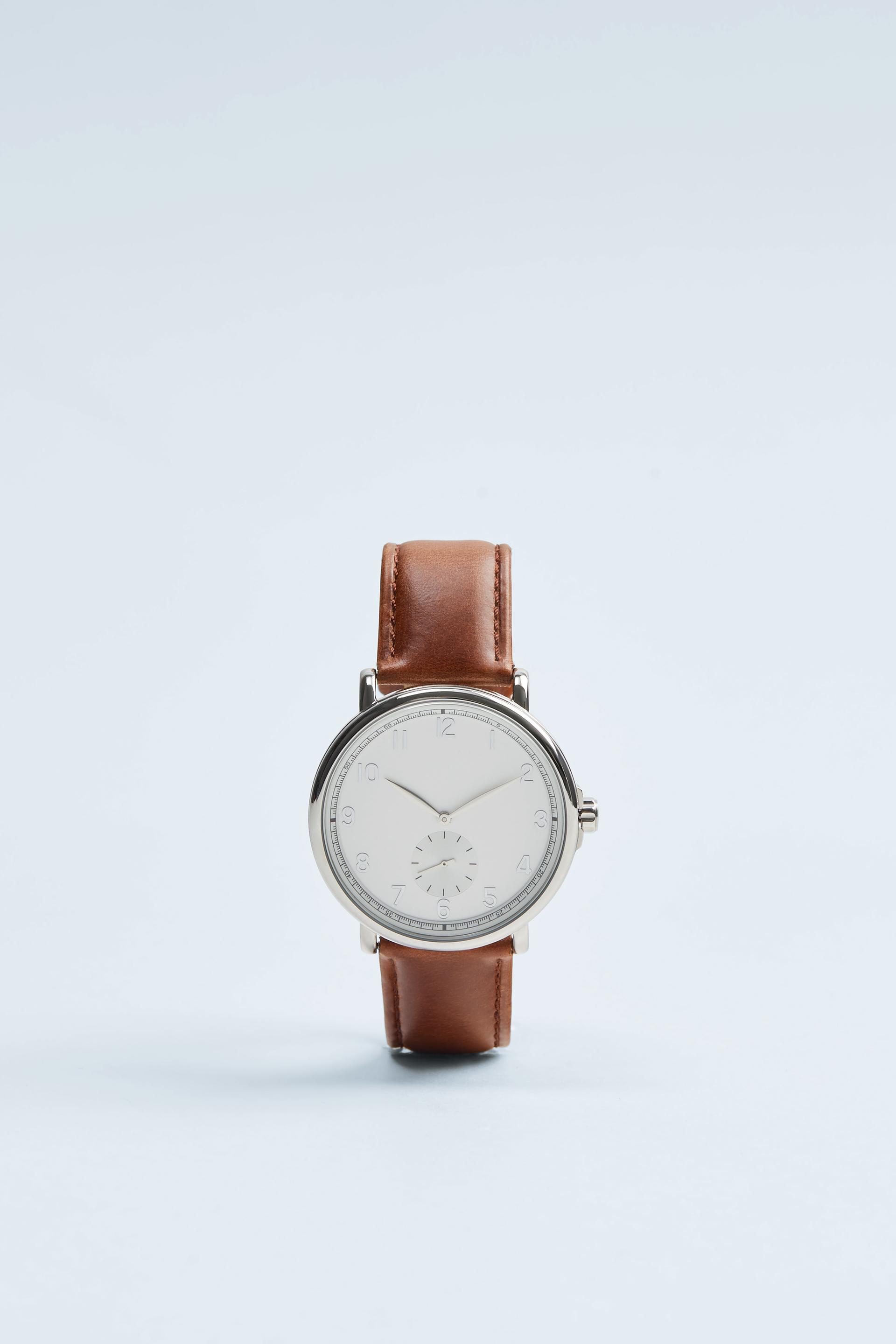 часы в винтажном стиле с коричневым кожаным ремешком ЦВЕТ ВЫДЕЛАННОЙ КОЖИ Zara