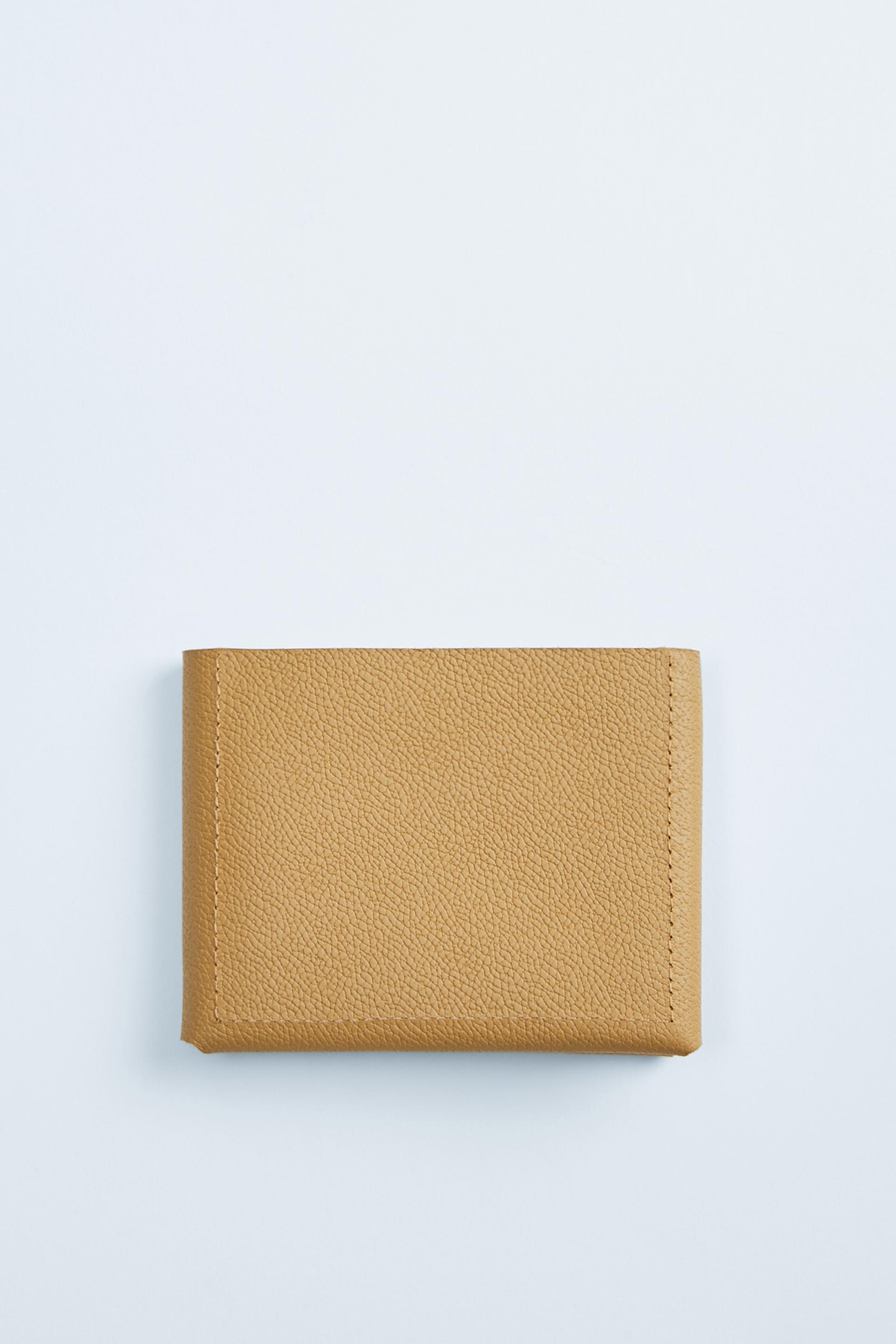 Бежевый минималистичный складной кошелек из кожи Zara