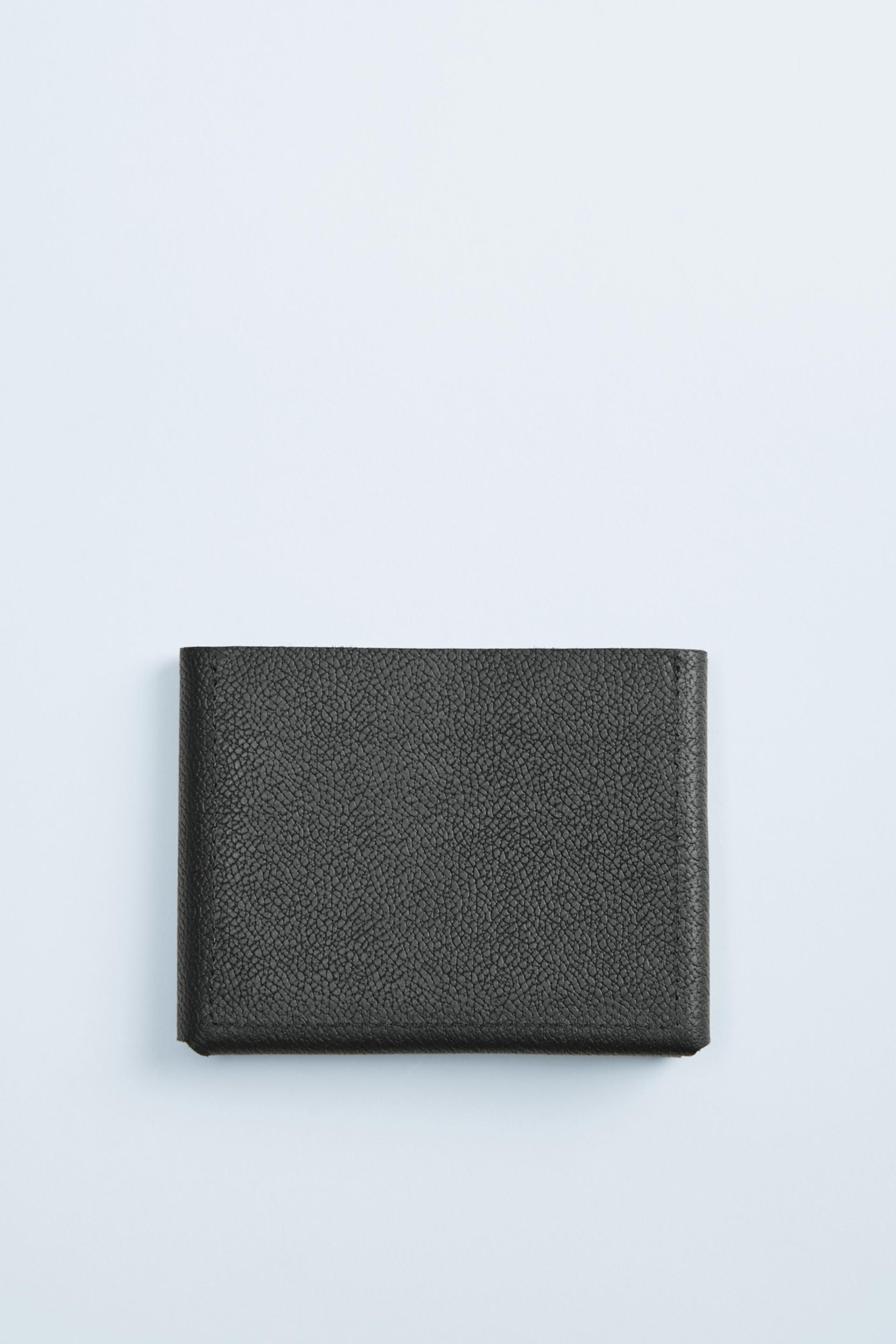 ЧЕРНЫЙ минималистичный складной кошелек из кожи Zara