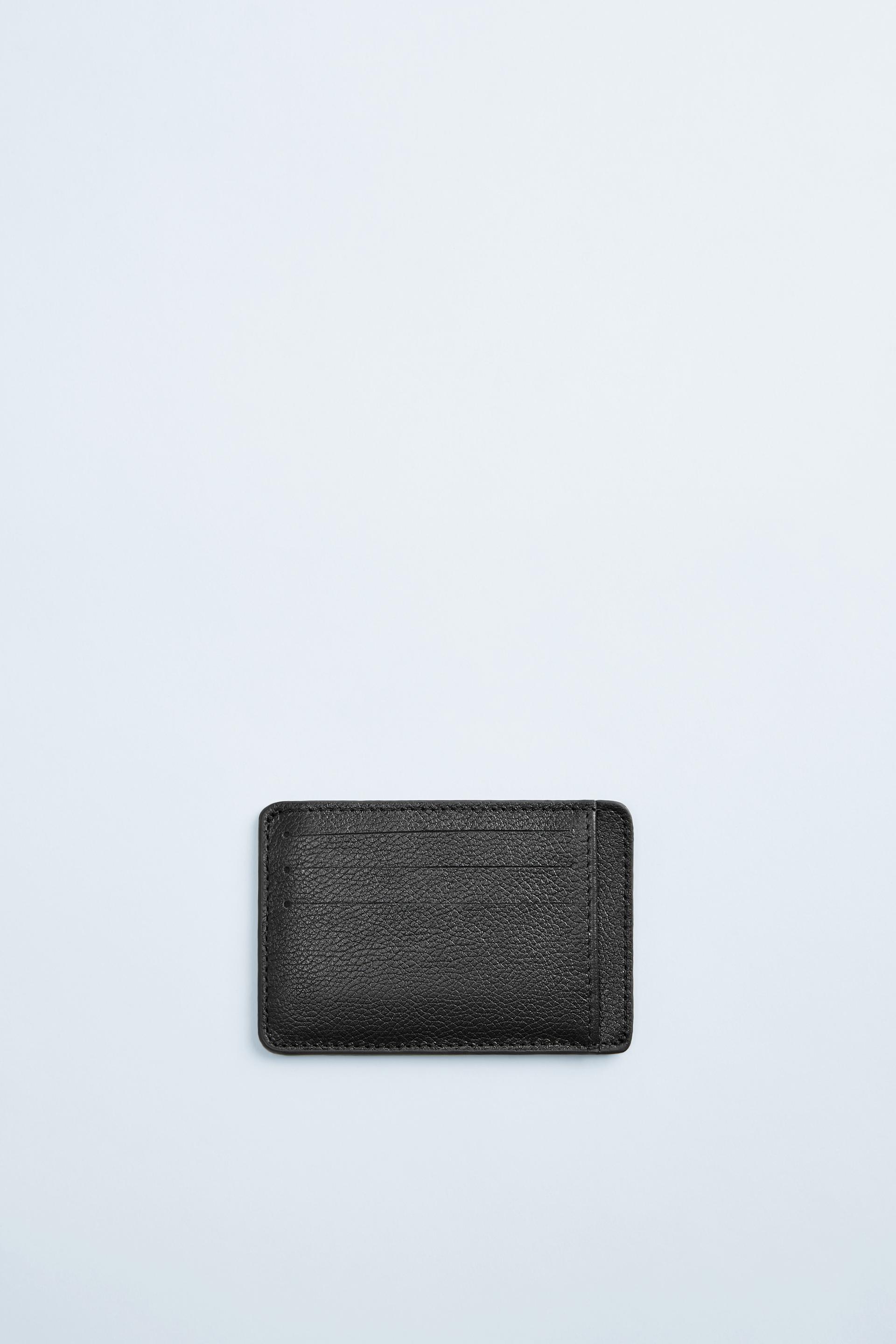 черный кожаный кошелек для карточек ЧЕРНЫЙ Zara