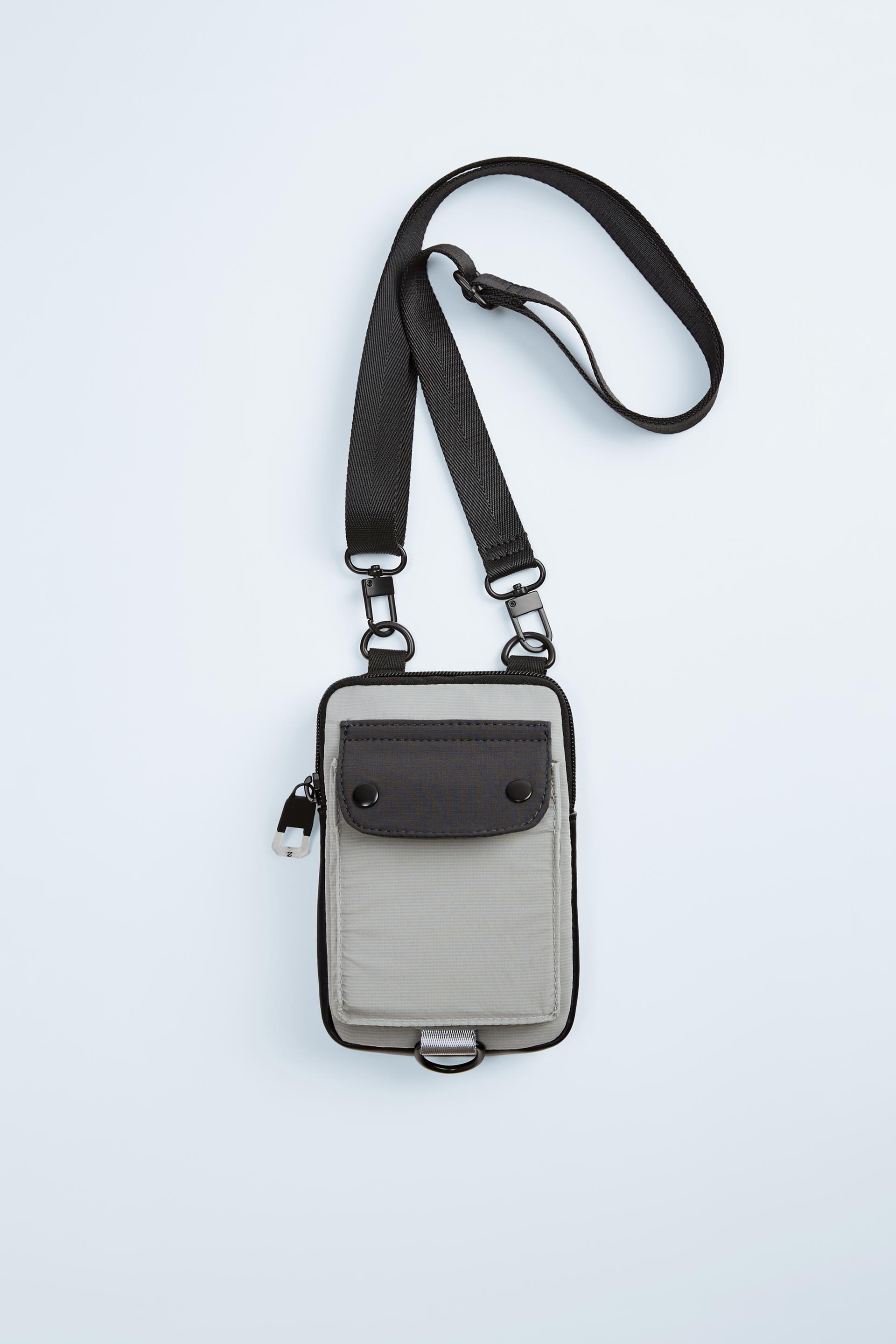 комбинированная мини-сумка с плечевым ремнем СЕРЫЙ Zara