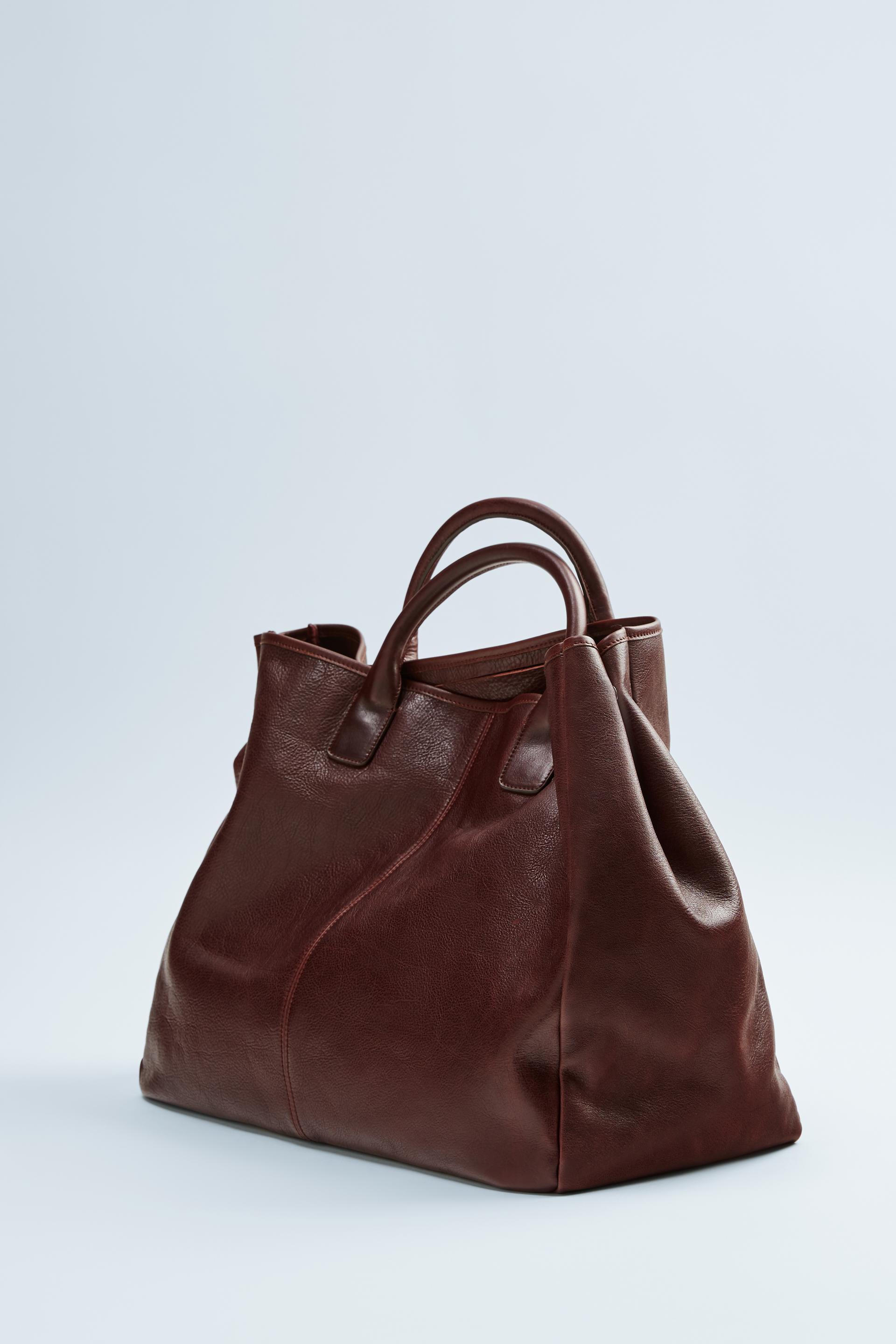 коричневая кожаная сумка БОРДОВЫЙ Zara
