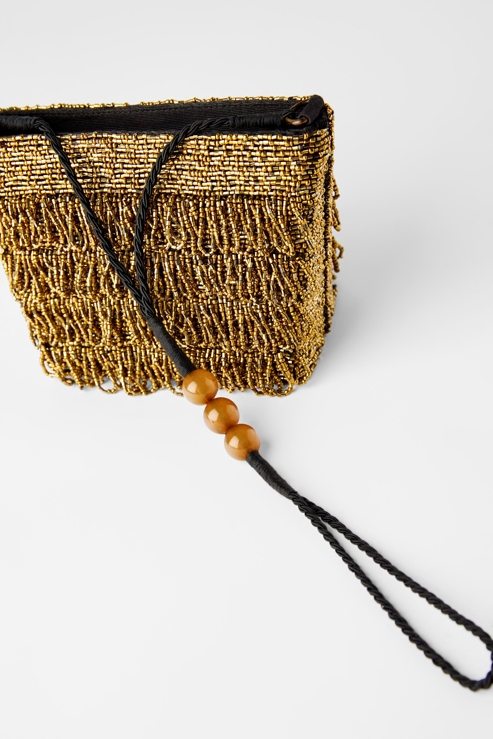 миниатюрная сумка-мешок с бисером Золотой Zara