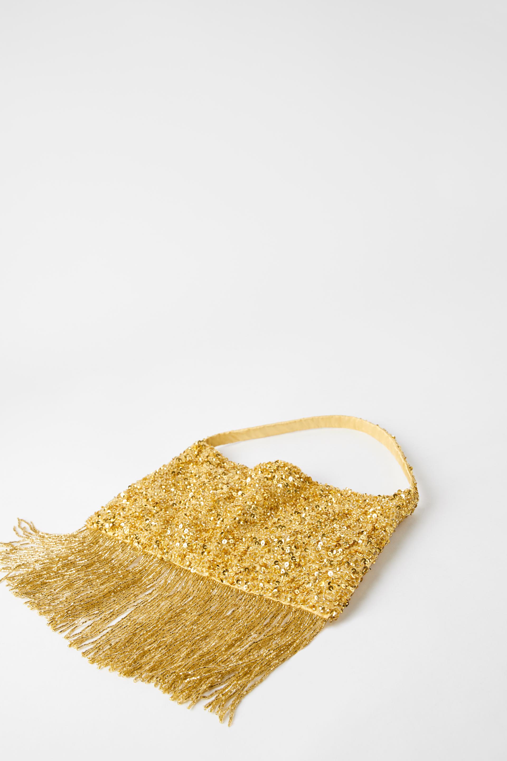 сумка-мешок с отделкой бисером Золотой Zara