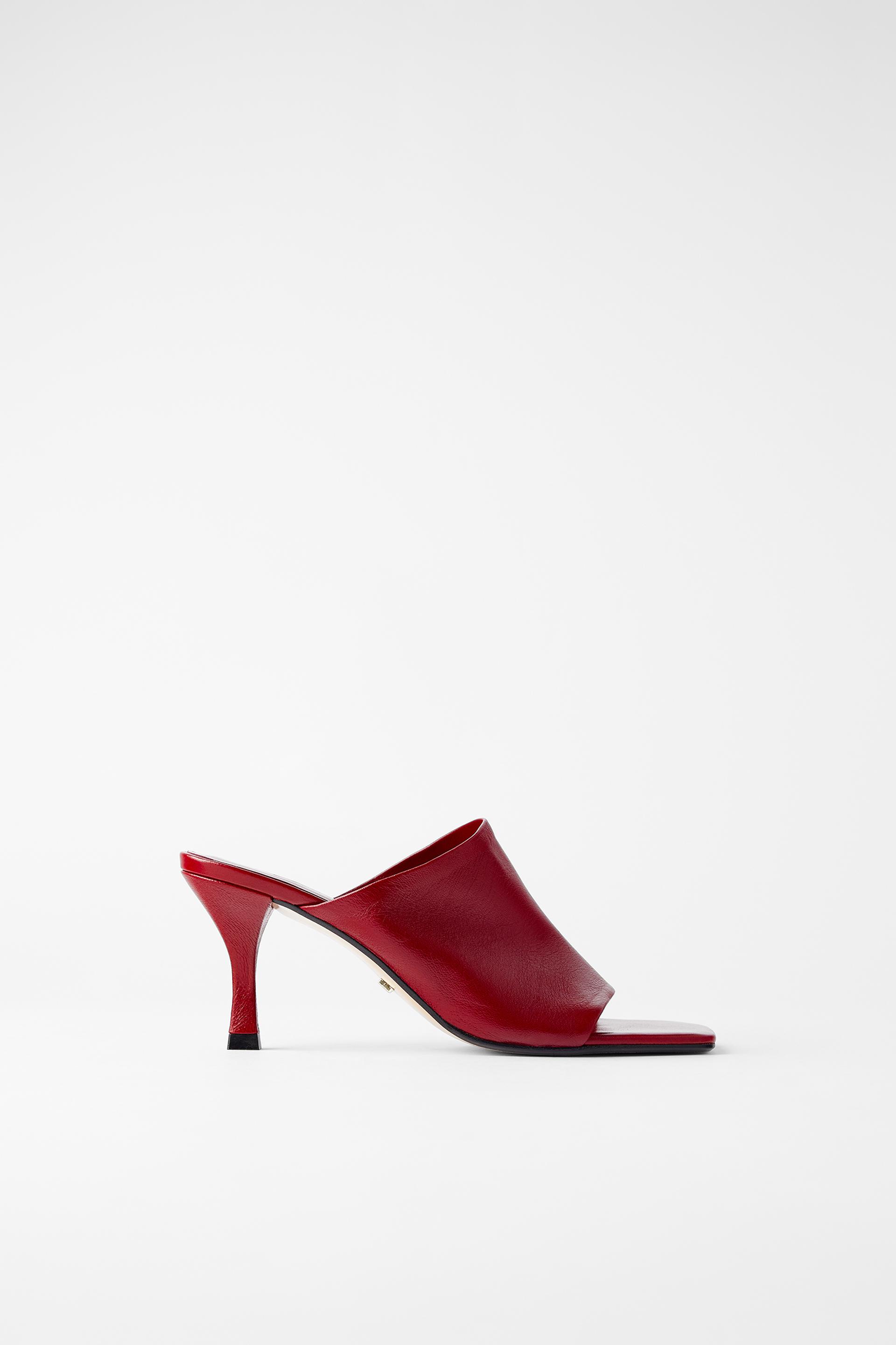 Клубничный мягкие кожаные туфли-мюли на высоком каблуке с квадратным носом Zara