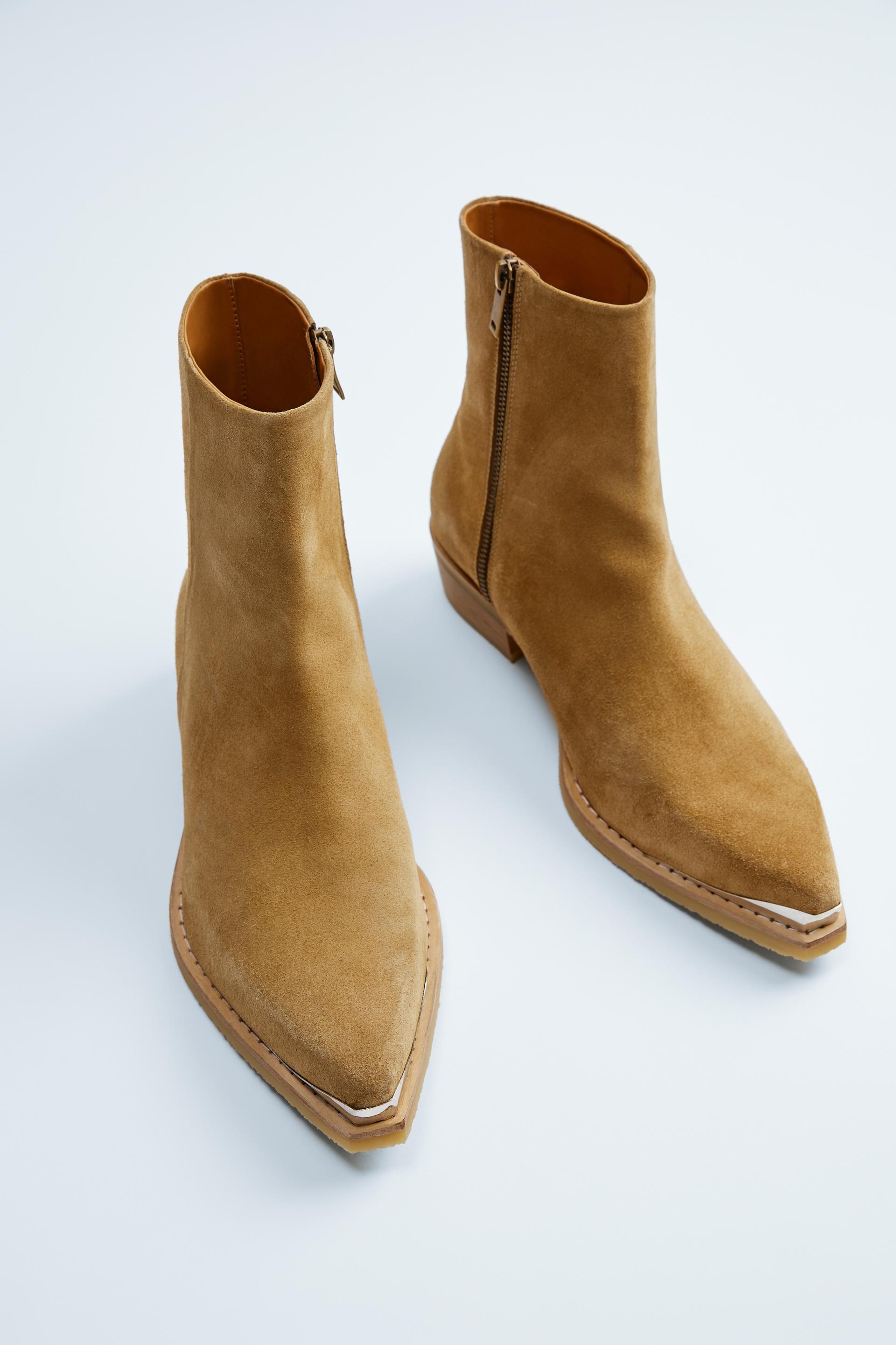 кожаные ботинки в ковбойском стиле Бежевый Zara