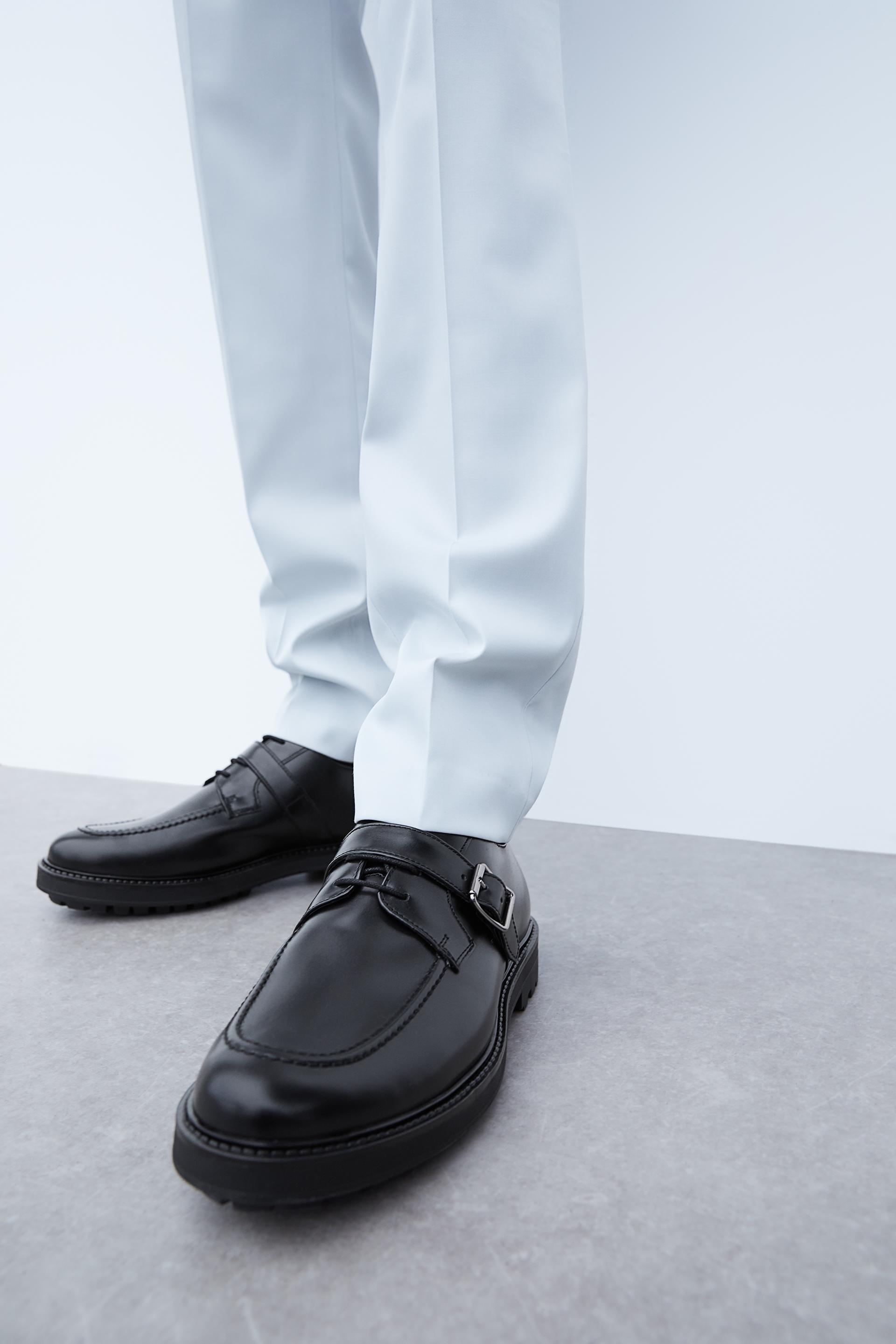 черные кожаные туфли с пряжкой ЧЕРНЫЙ Zara
