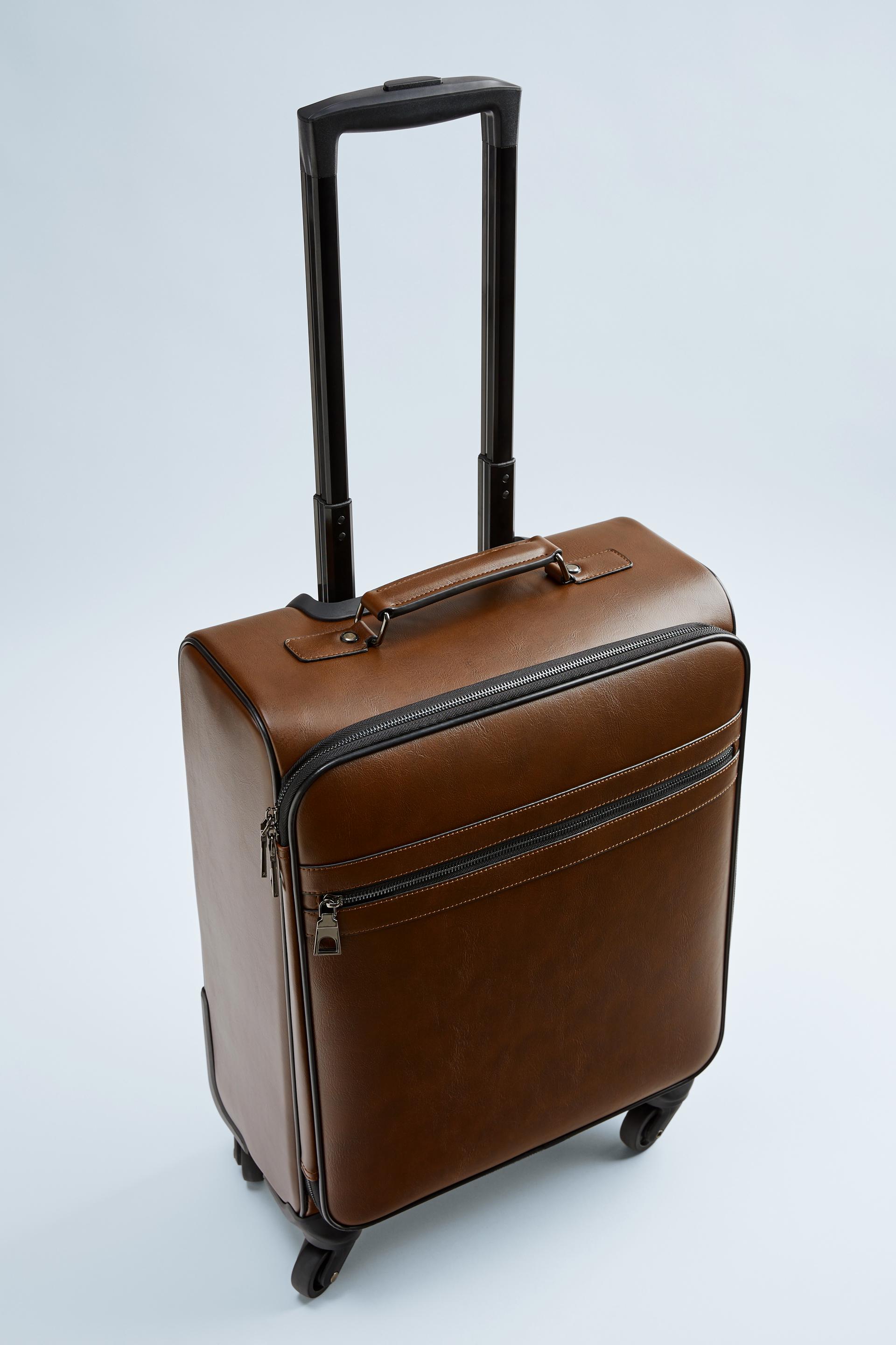 коричневый чемодан для ручной клади ЦВЕТ ВЫДЕЛАННОЙ КОЖИ Zara