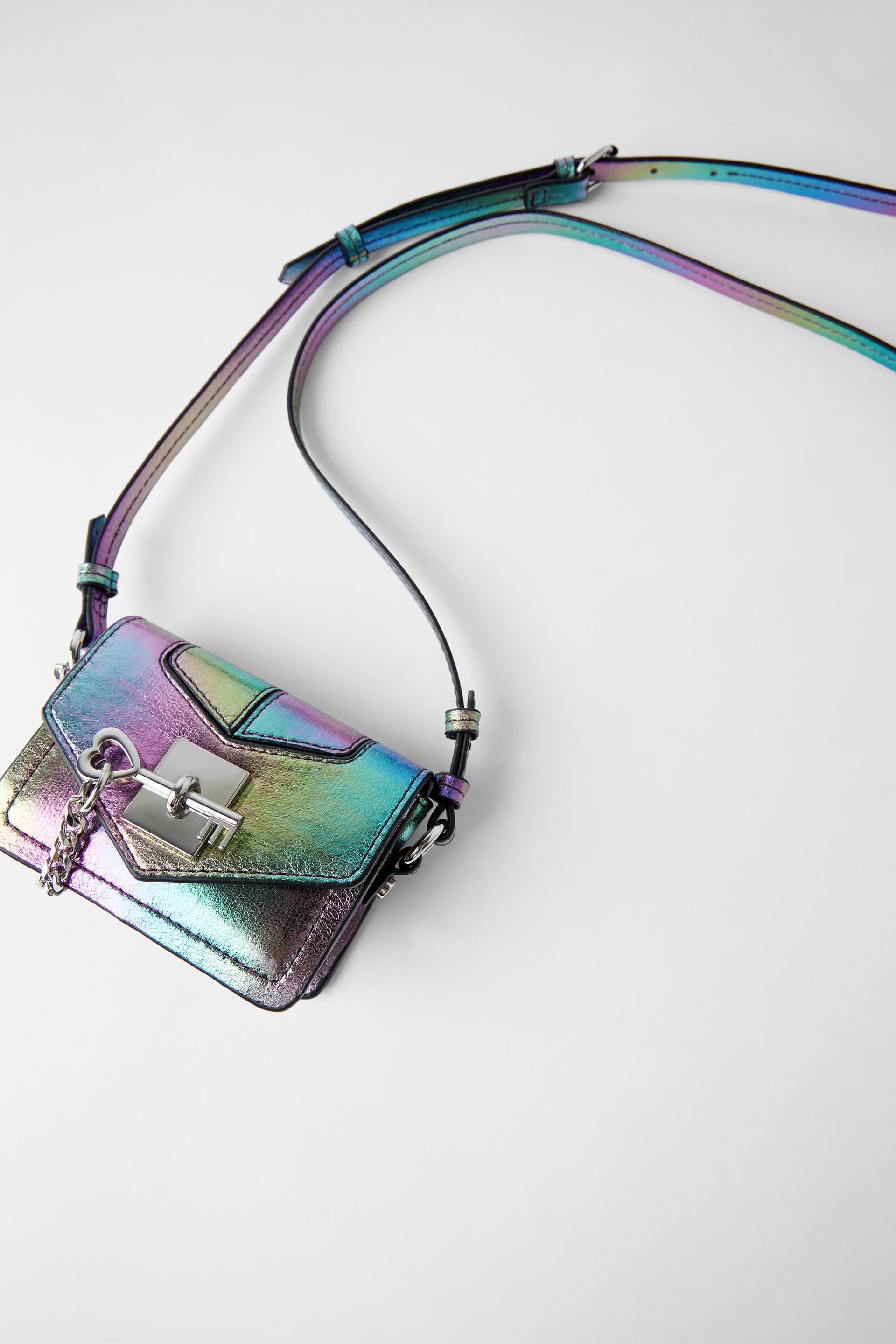 переливающаяся мини-сумка с плечевым ремнем и декоративным ключом Разноцветный Zara
