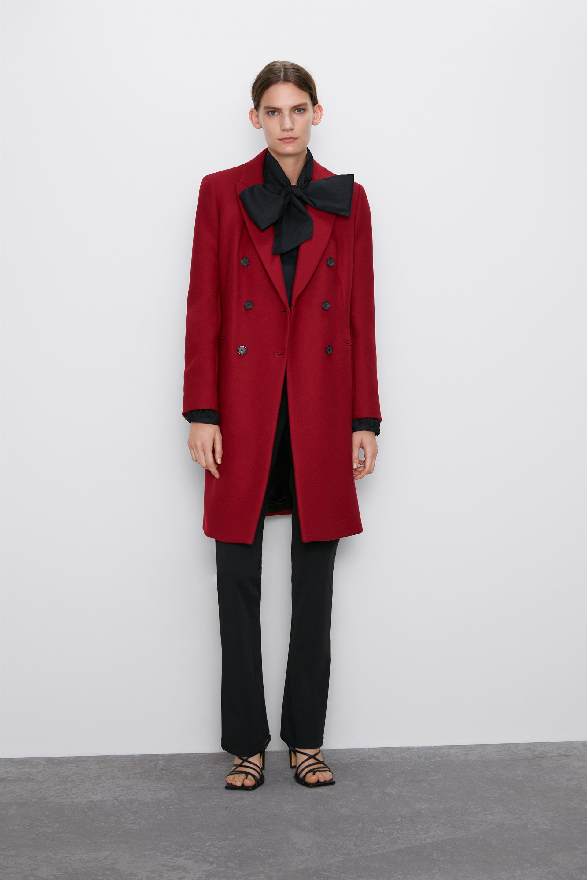 пальто в мужском стиле с пуговицами НАСЫЩЕННЫЙ КРАСНЫЙ Zara