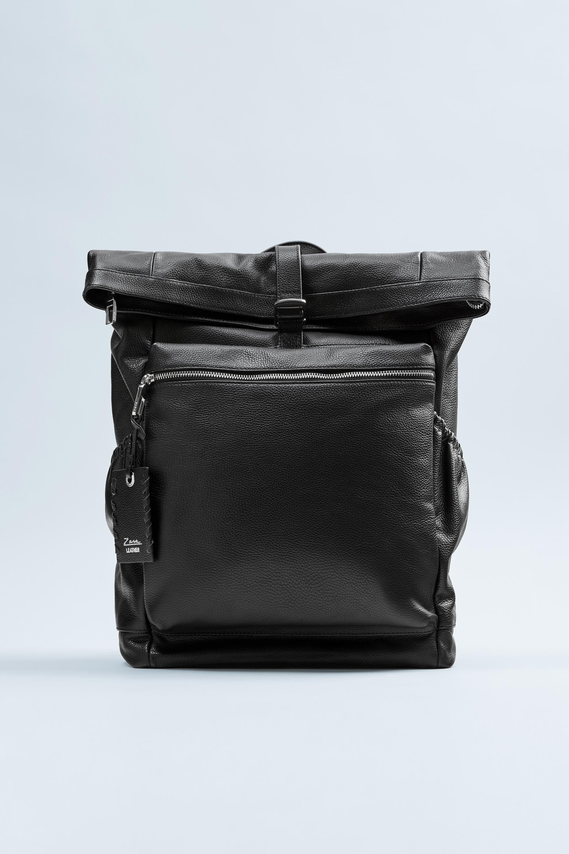 кожаный рюкзак с клапаном ЧЕРНЫЙ Zara