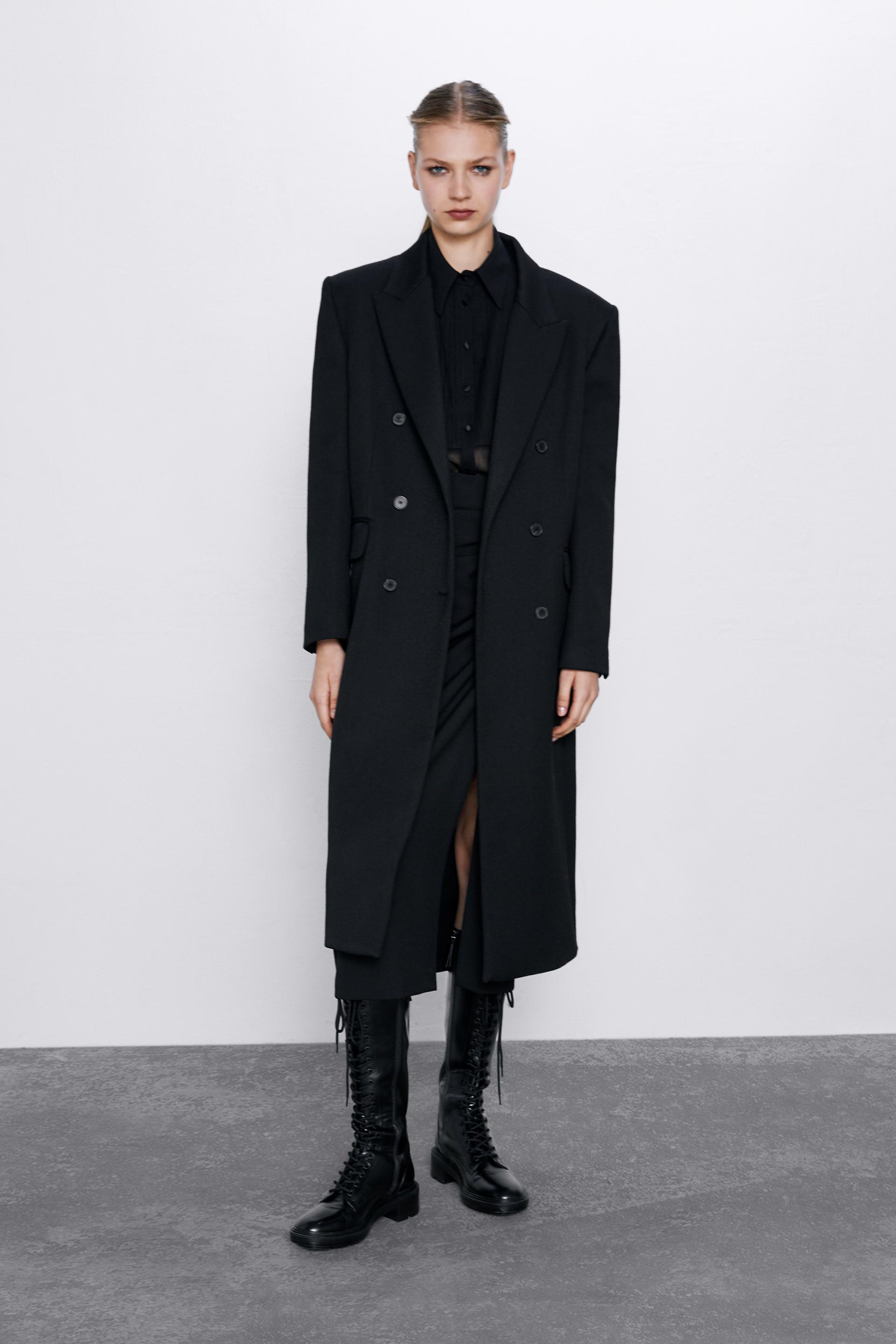 пальто в мужском стиле с пуговицами ЧЕРНЫЙ Zara