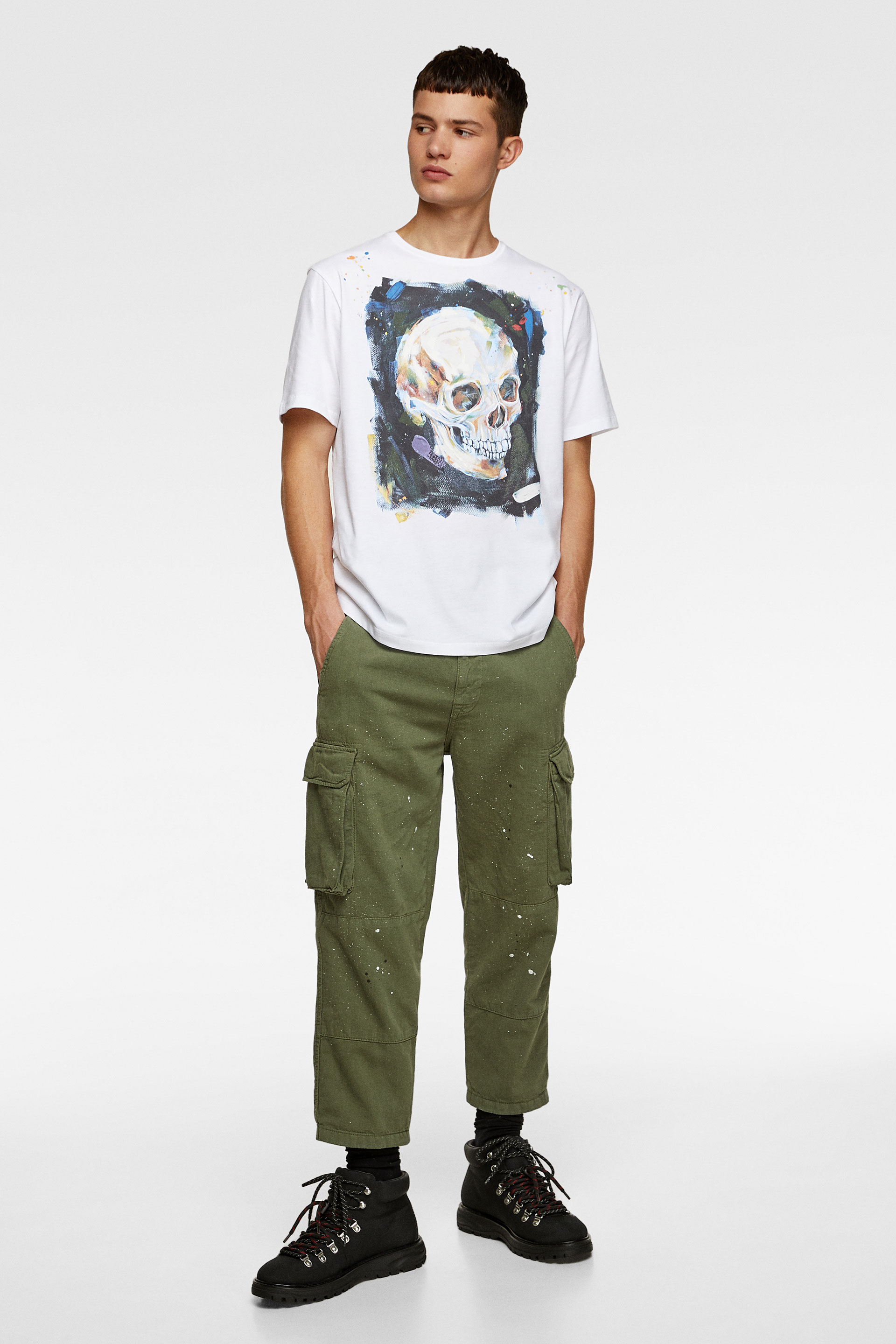 футболка с принтом «череп» БЕЛЫЙ Zara