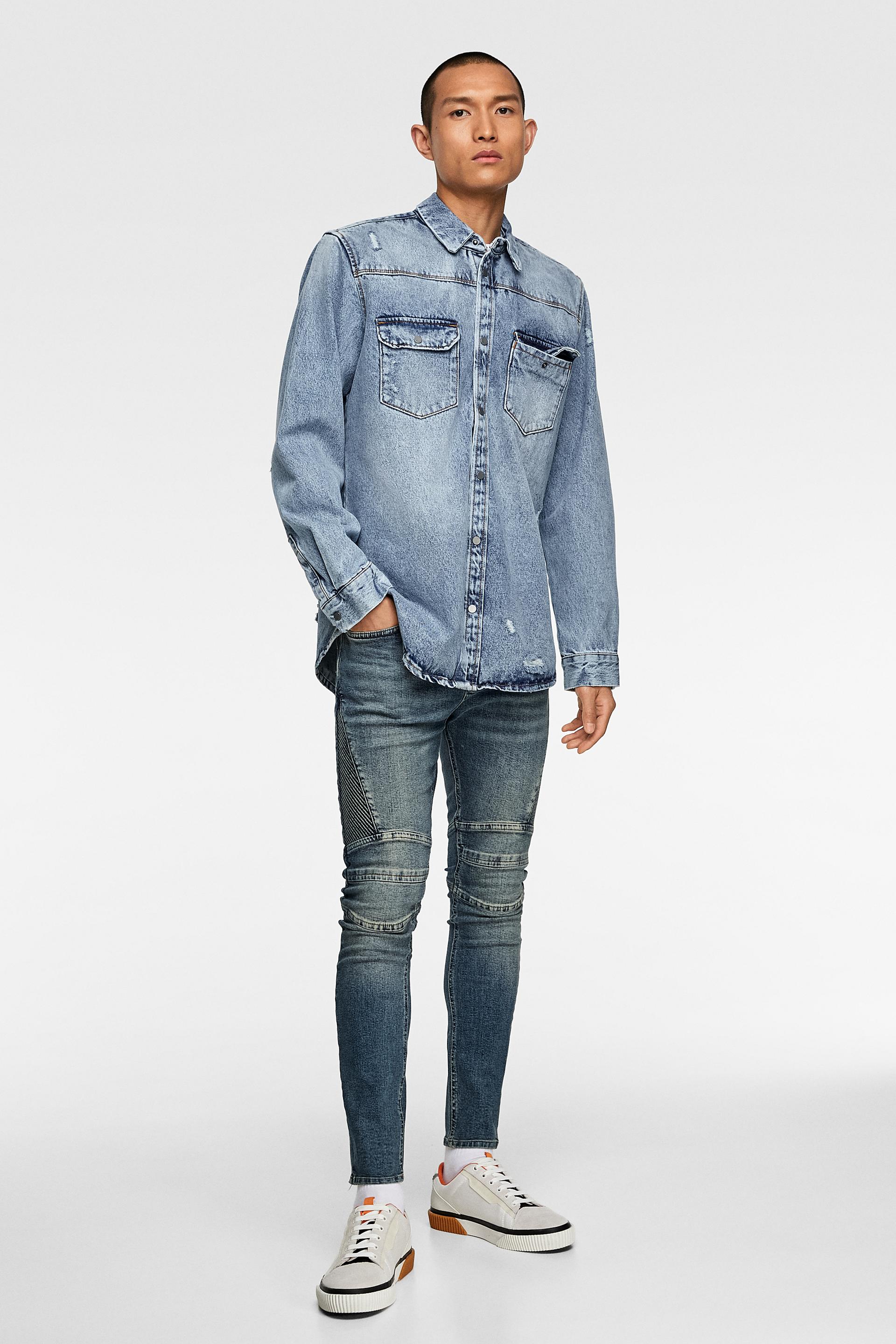 джинсы в байкерском стиле с декоративными швами ТЕМНО-СИНИЙ Zara