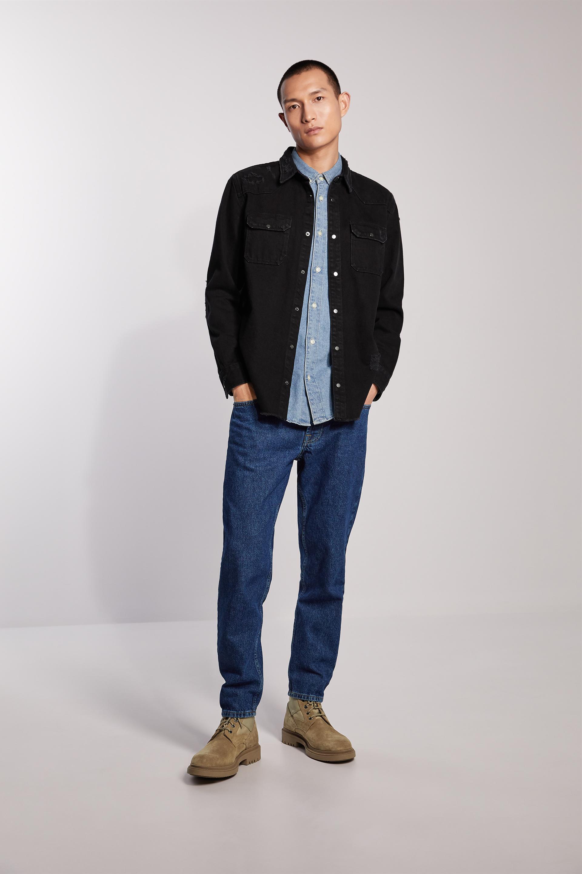 джинсовая куртка рубашечного кроя с разрывами ЧЕРНЫЙ Zara