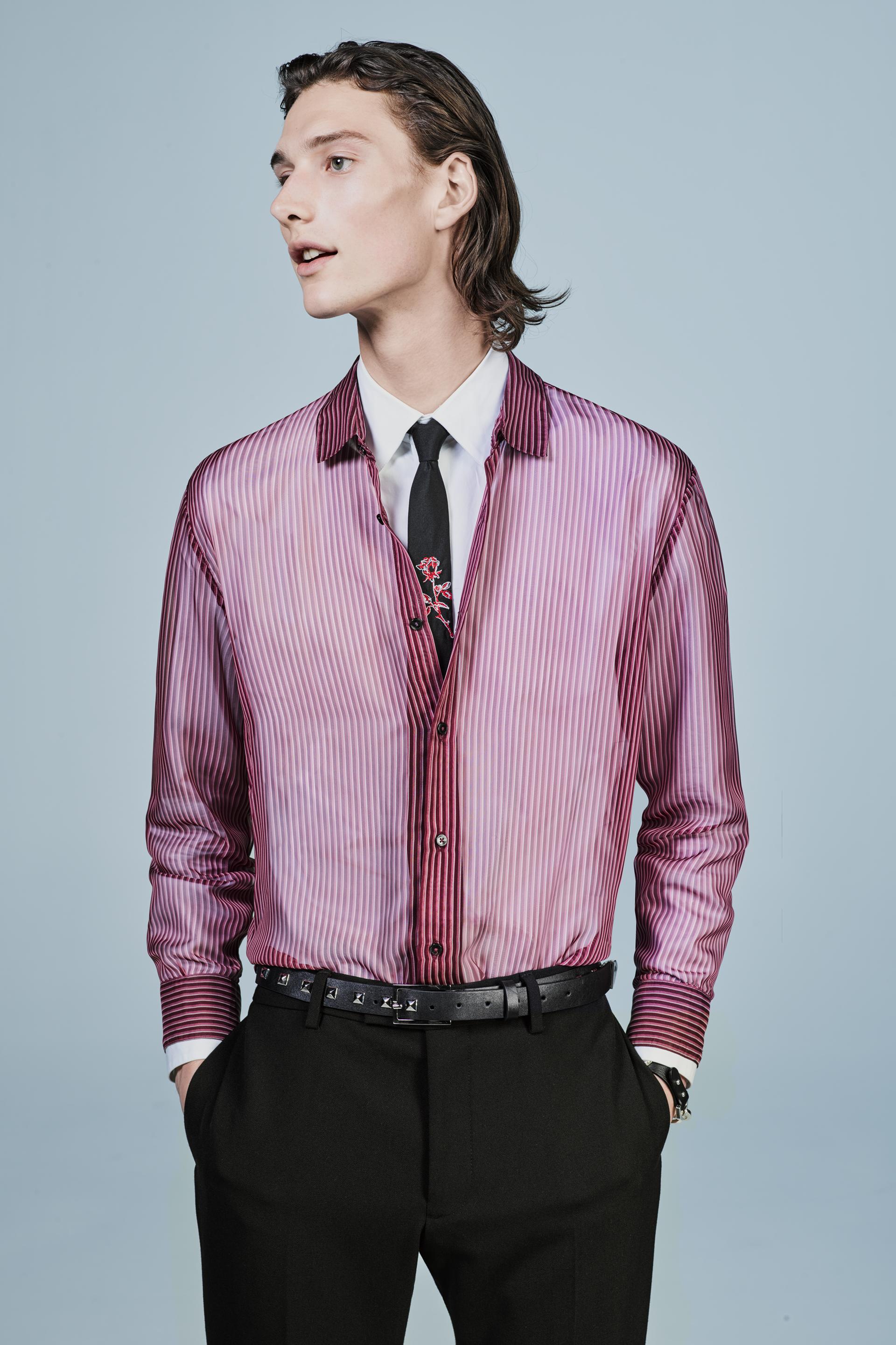 рубашка из полупрозрачной ткани в полоску РОЗОВЫЙ Zara