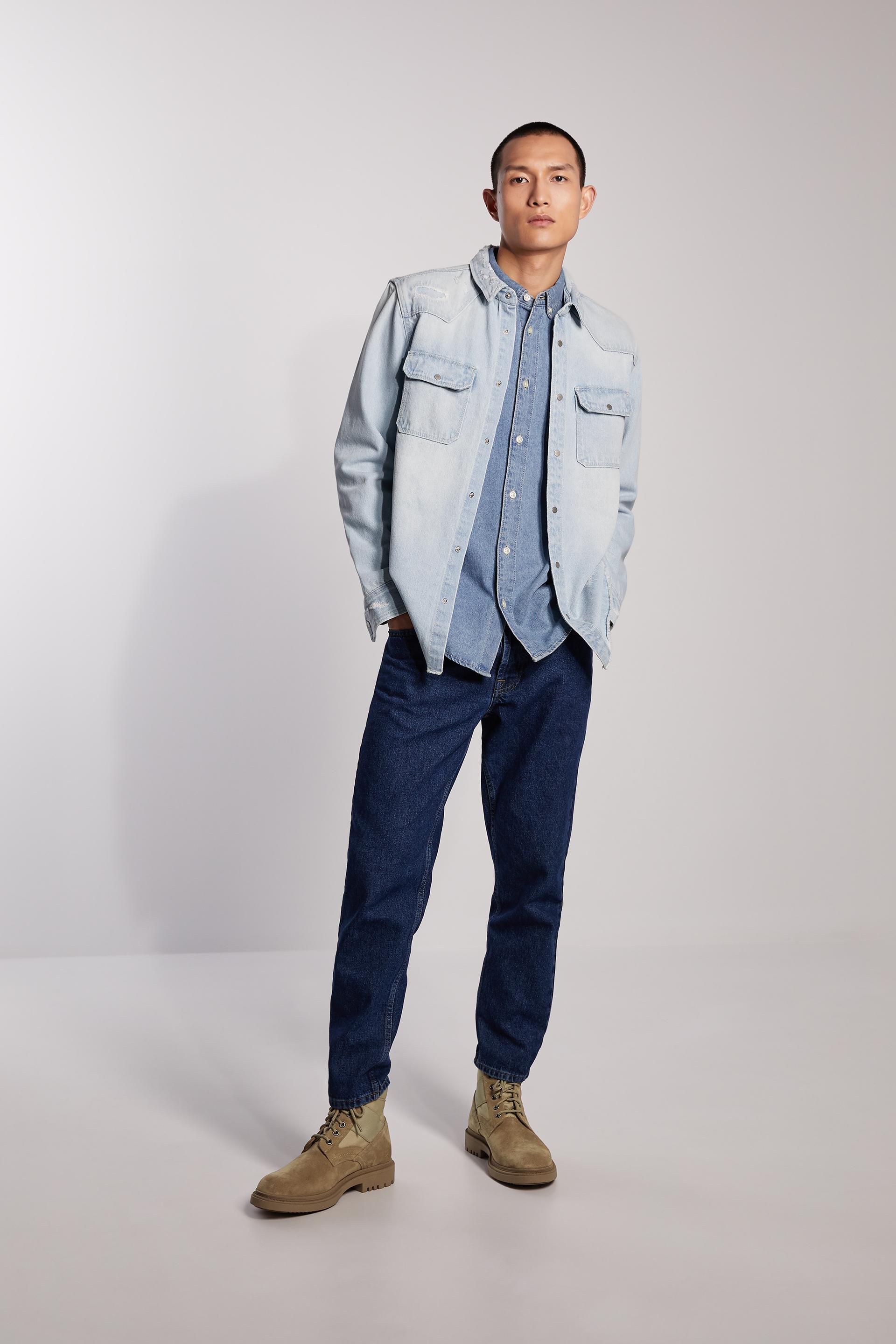 джинсовая куртка рубашечного кроя с разрывами ГОЛУБОЙ Zara