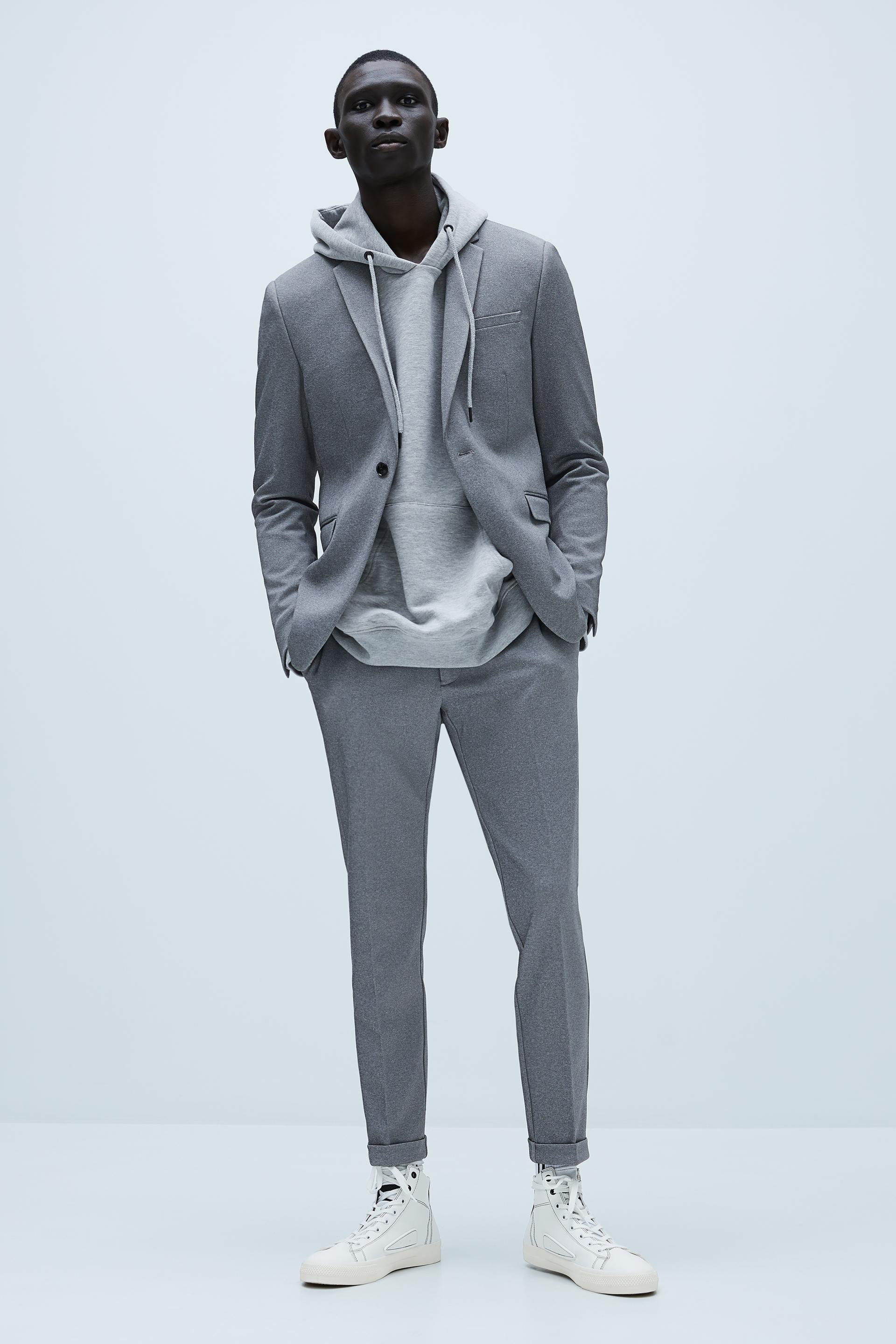 Антрацитово-серый трикотажные костюмные брюки комфортной посадки с рельефным узором Zara