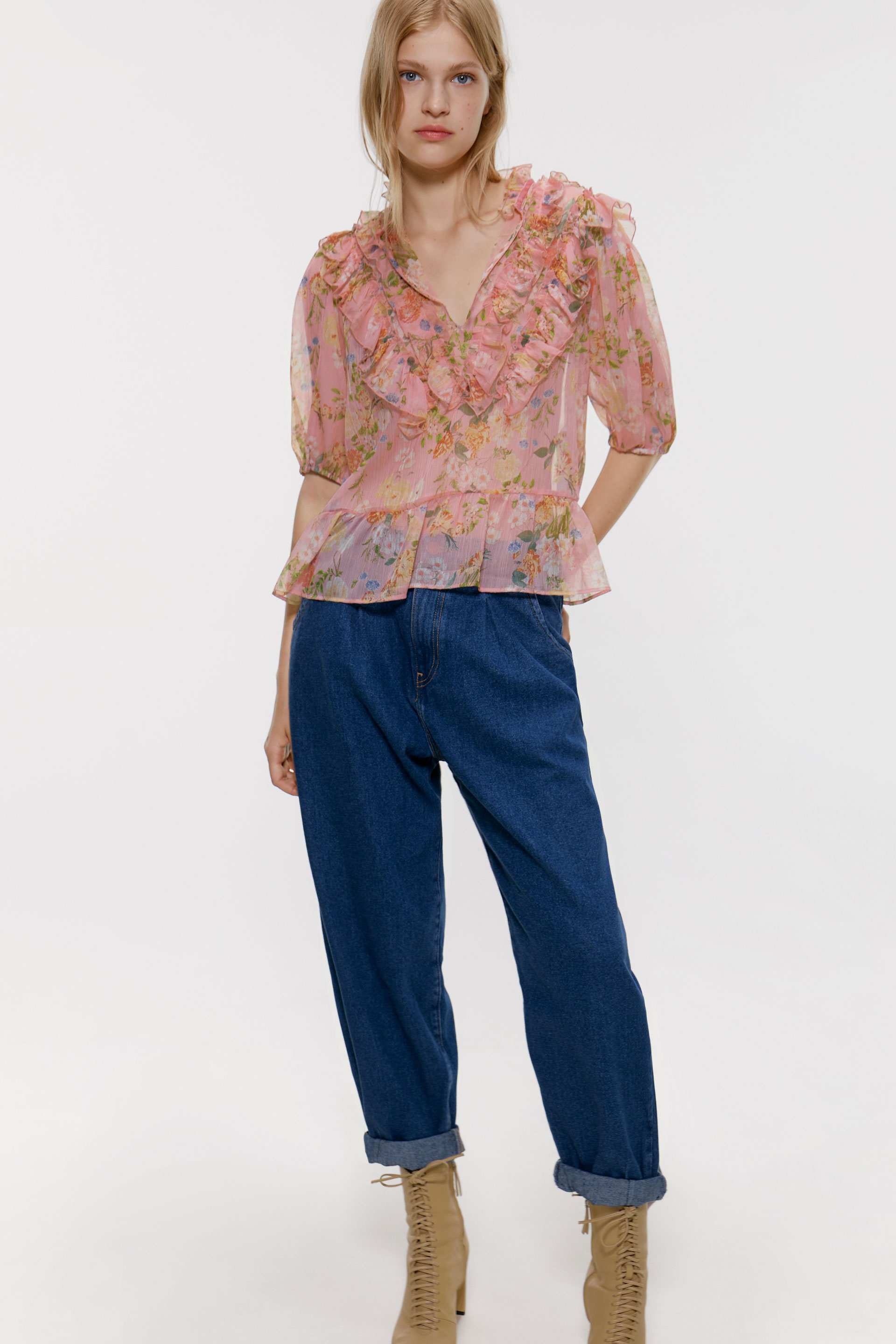блуза с принтом и воланами Разноцветный Zara
