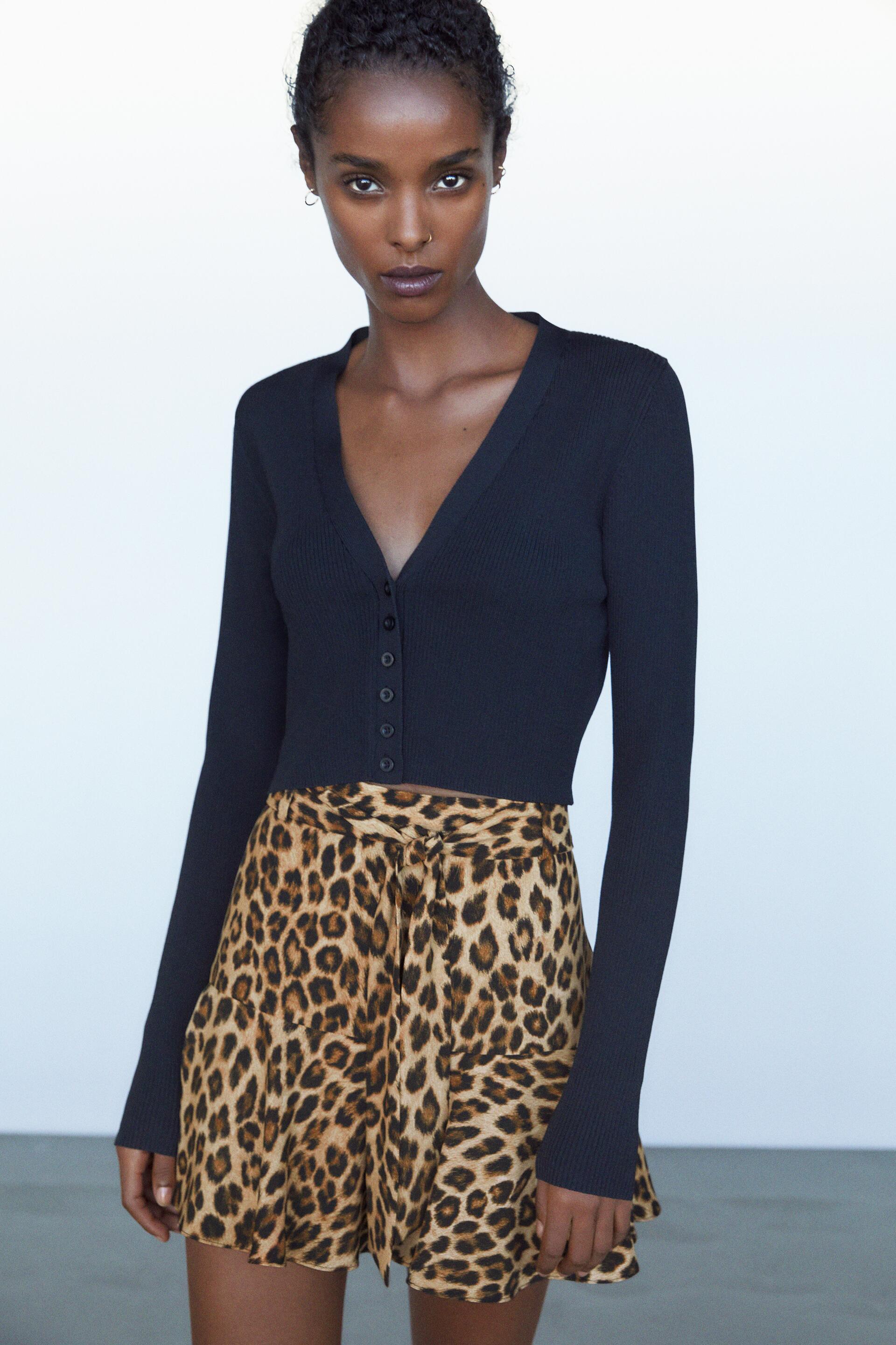 юбка-шорты с поясом Леопардовый Zara