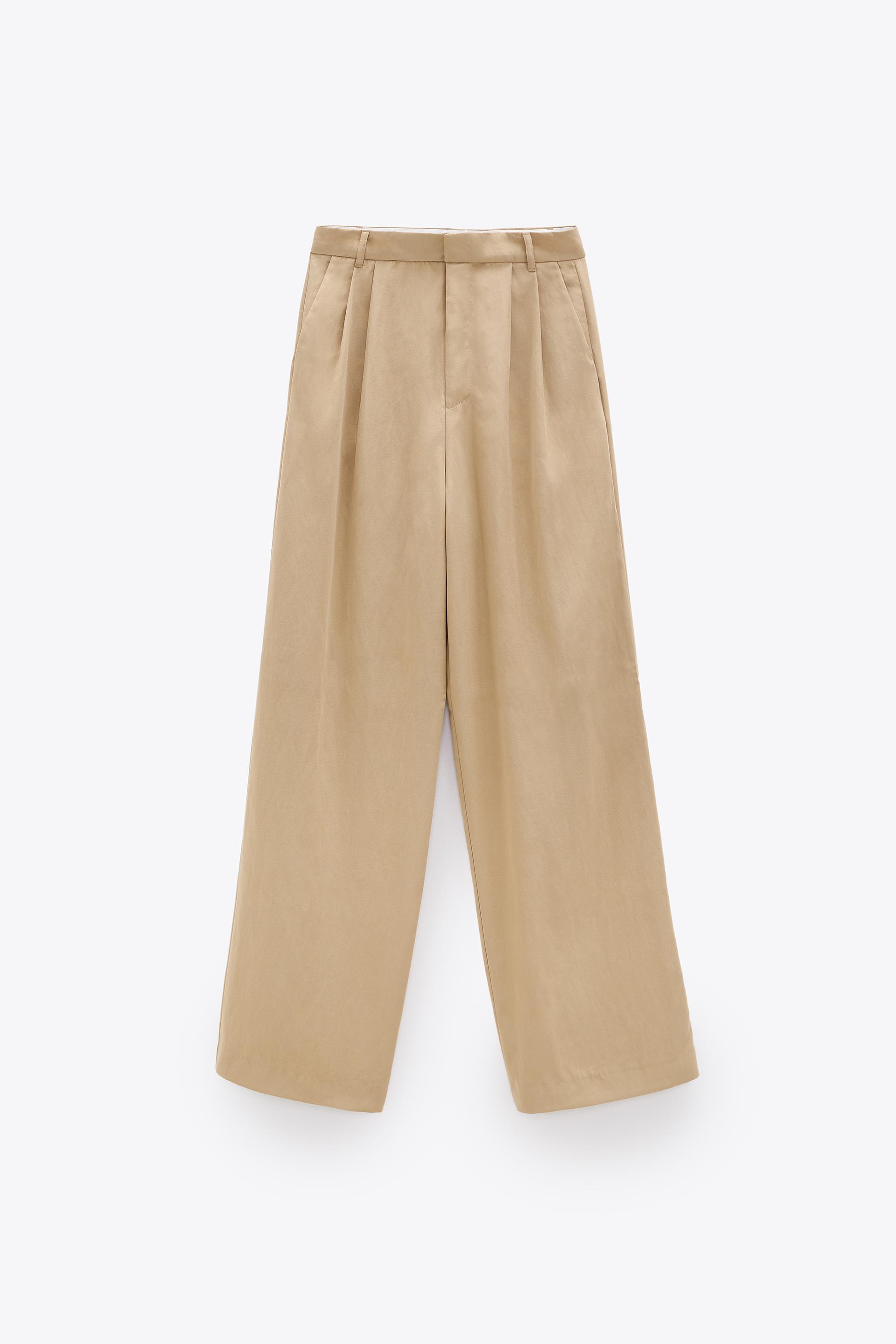 широкие брюки с защипами Светлый желто-коричневый Zara