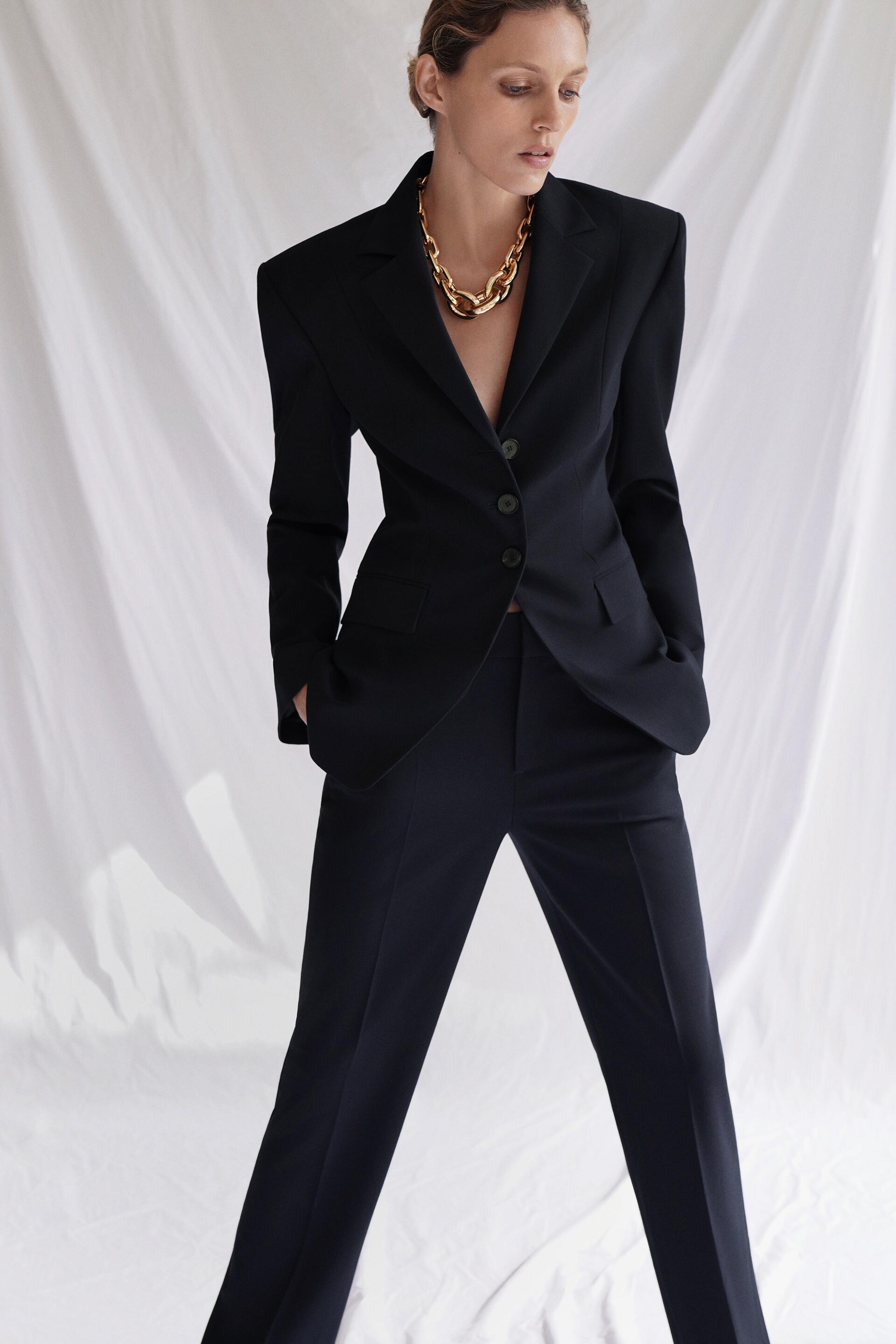 брюки прямого кроя в мужском стиле МОРСКОЙ СИНИЙ Zara