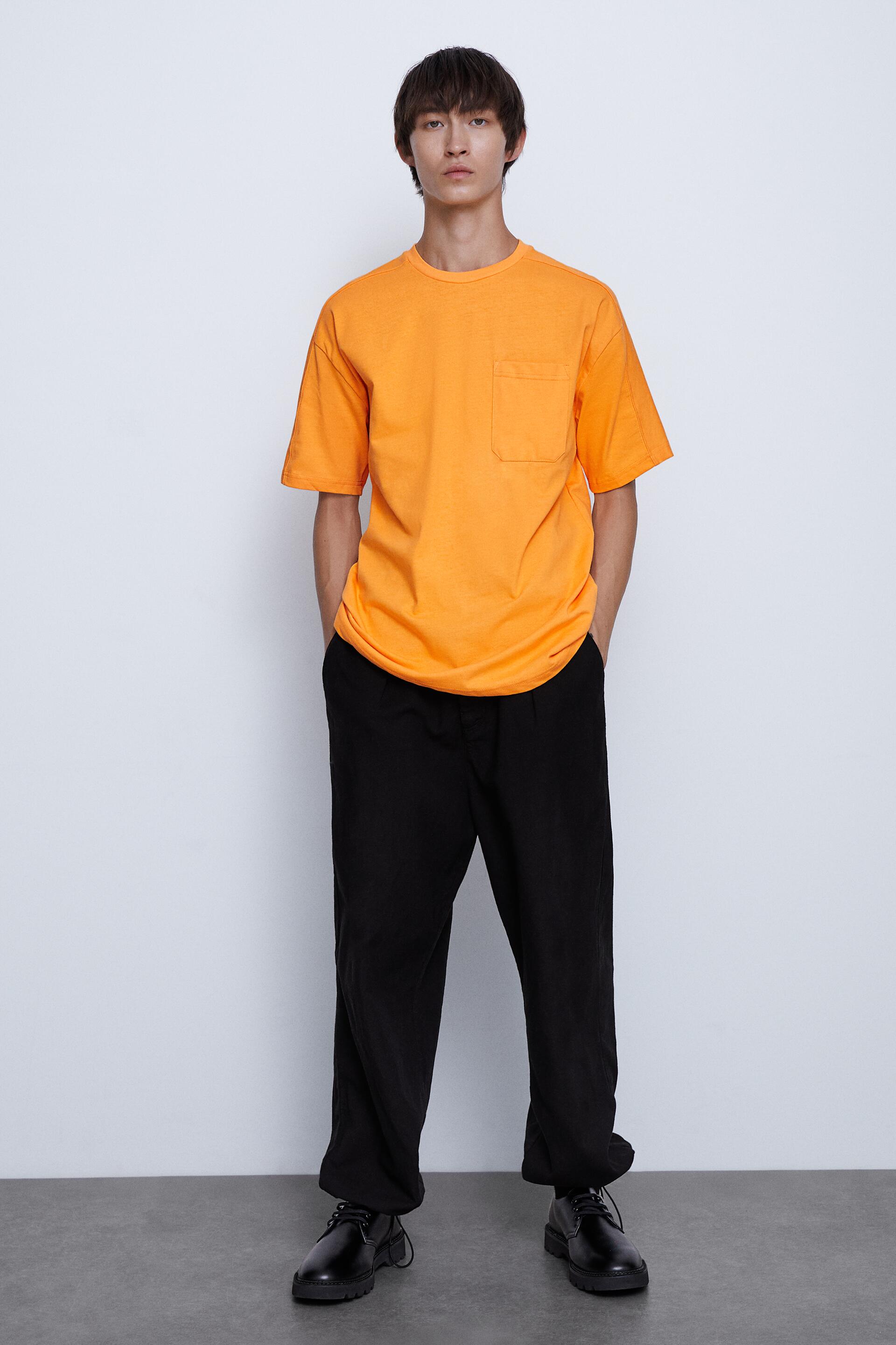 футболка с карманом Ярко-оранжевый Zara