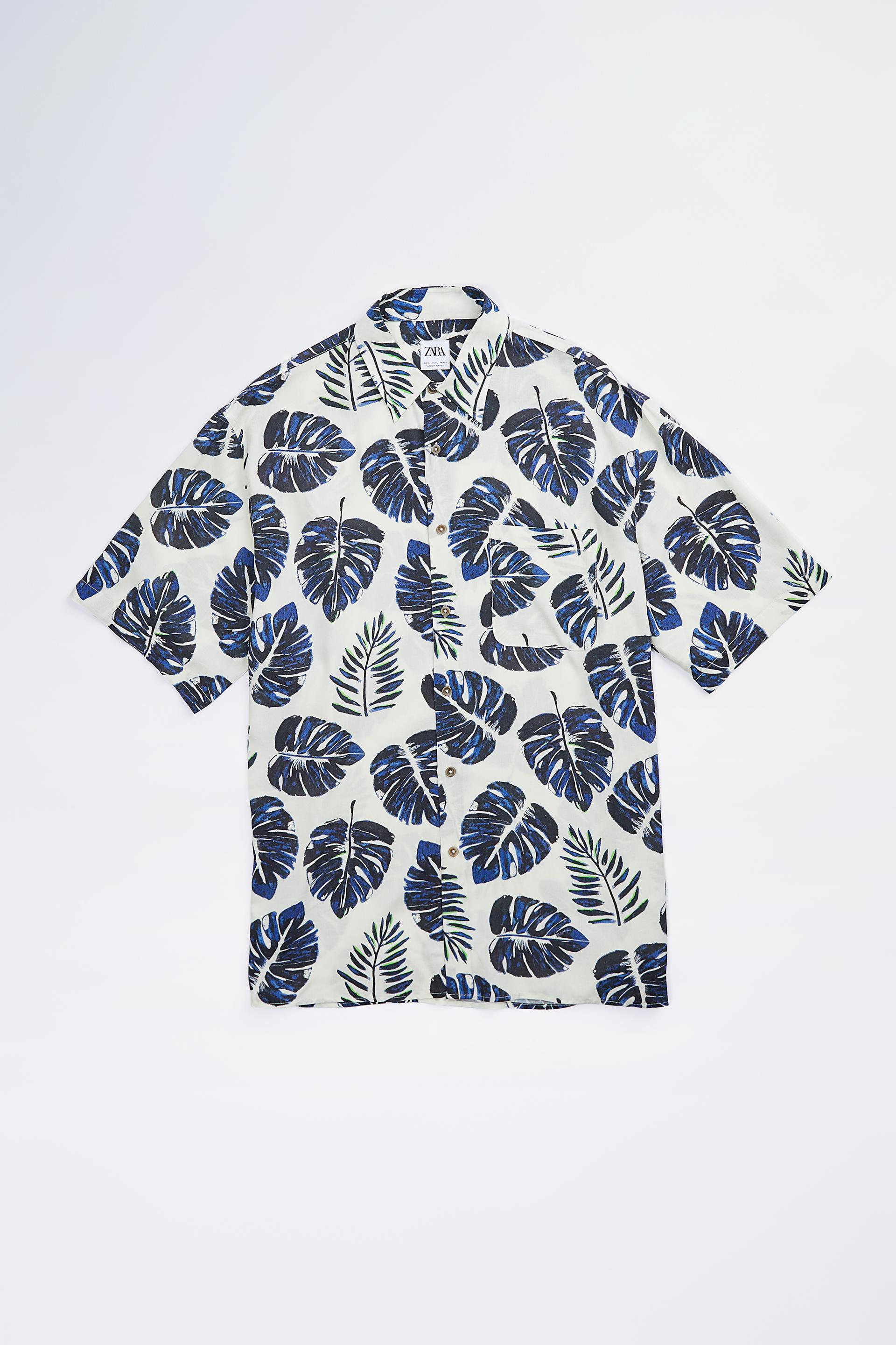 рубашка с принтом «листья» ЭКРЮ Zara