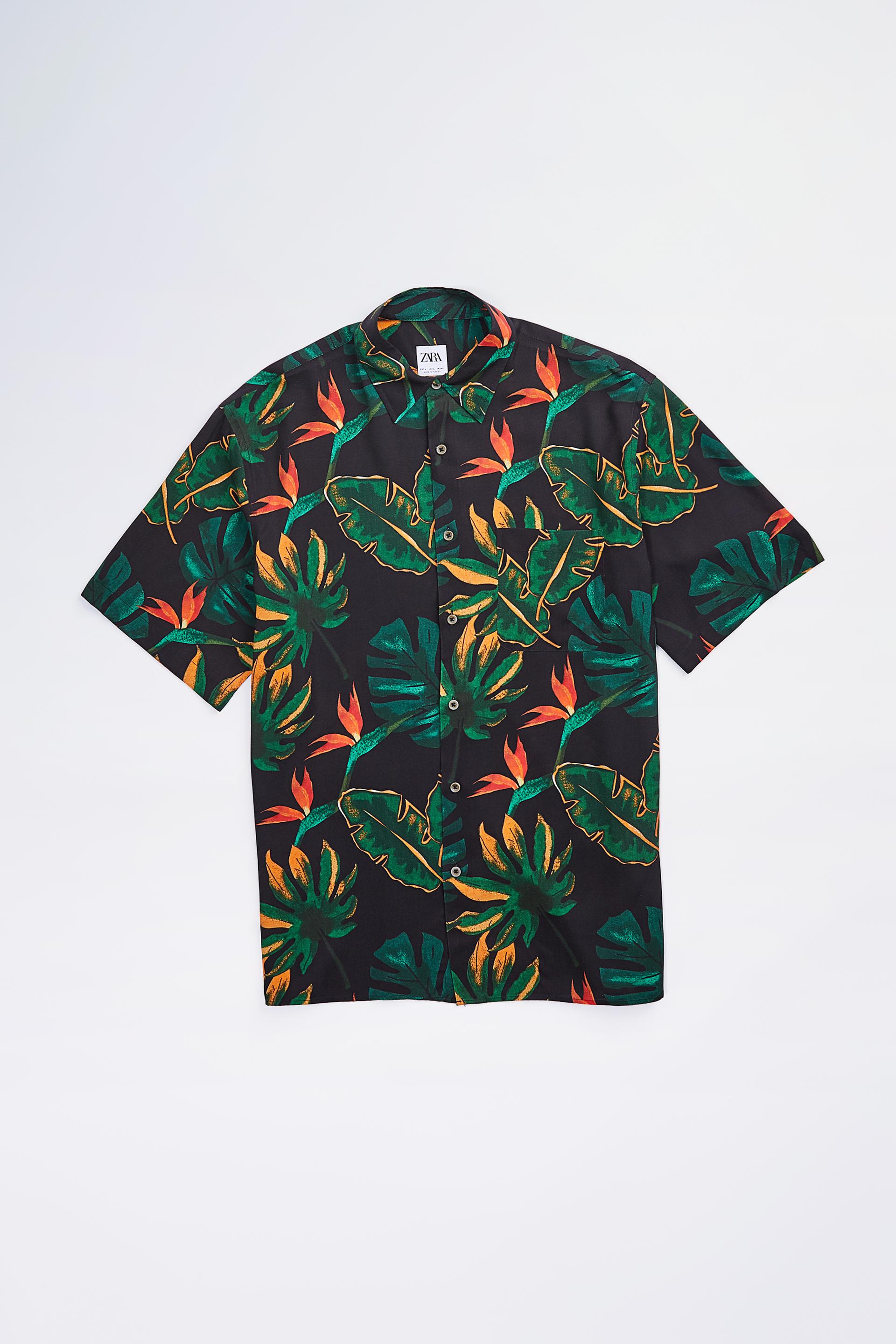 рубашка с принтом «листья» ЗЕЛЕНЫЙ Zara