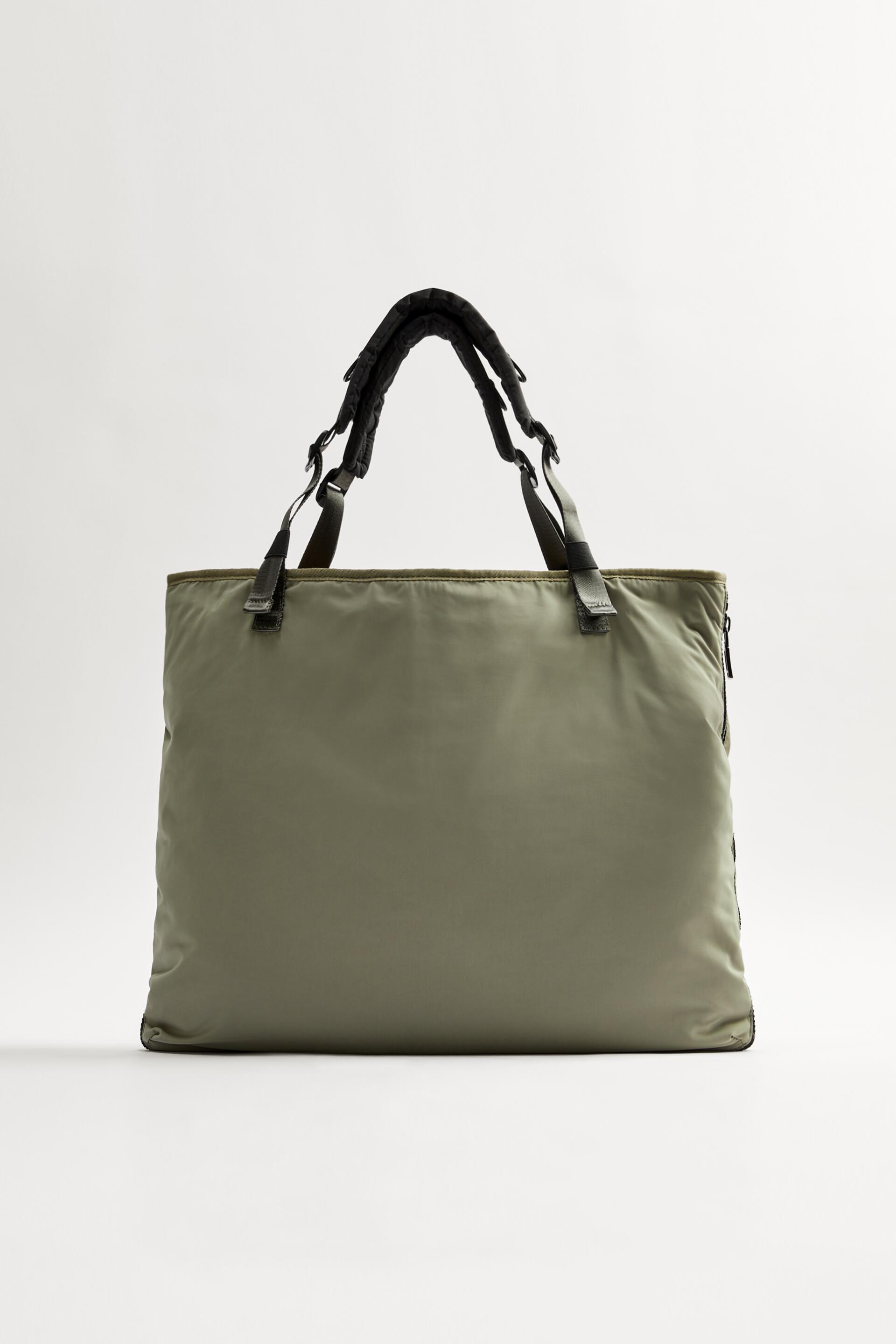 нейлоновая сумка-шопер с подкладкой и наполнителем Зеленый хаки Zara