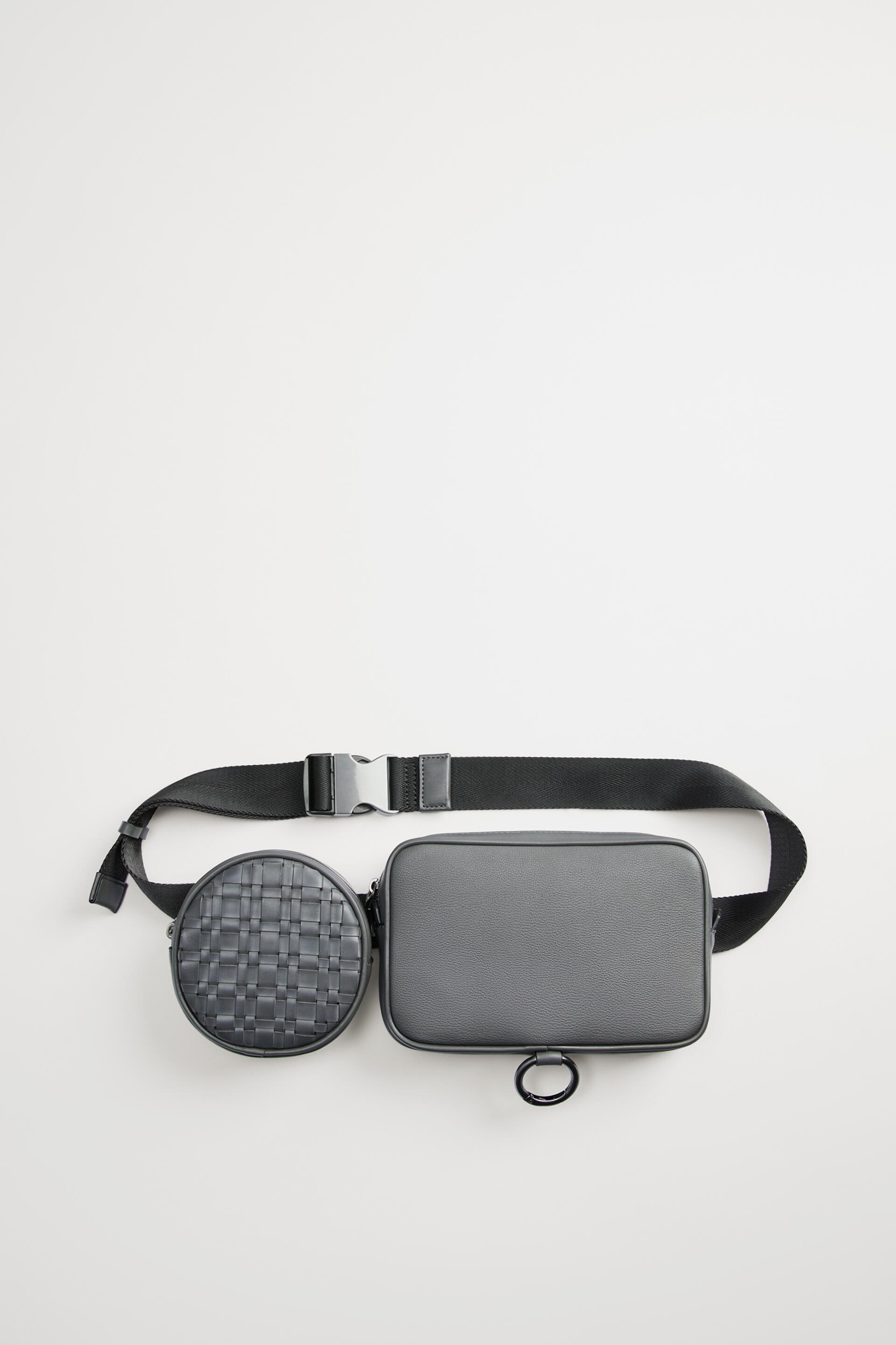 двойная сумка с плечевым ремнем и плетеной деталью СЕРЫЙ Zara