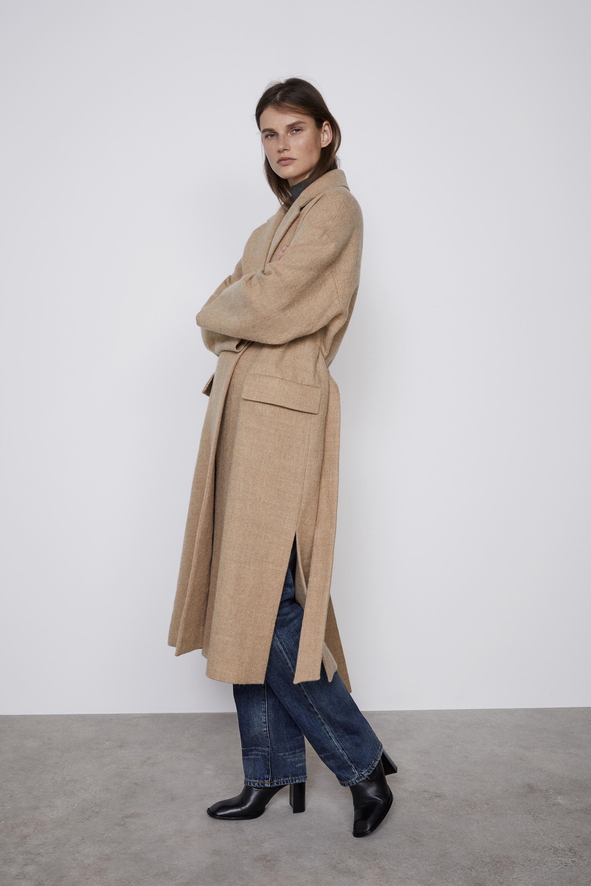 шерстяное пальто с поясом, лимитированная коллекция РЫЖЕВАТО-КОРИЧНЕВЫЙ Zara