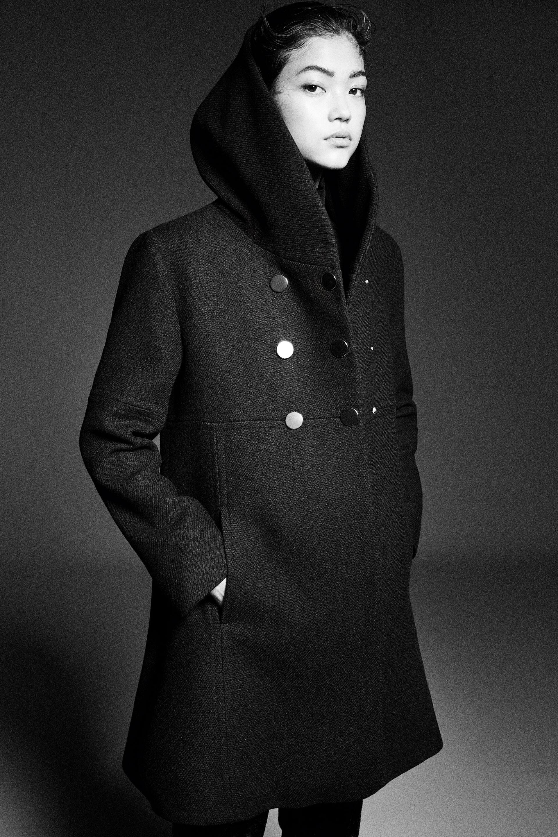 пальто из смесовой шерсти с шалевым воротником ЧЕРНЫЙ Zara