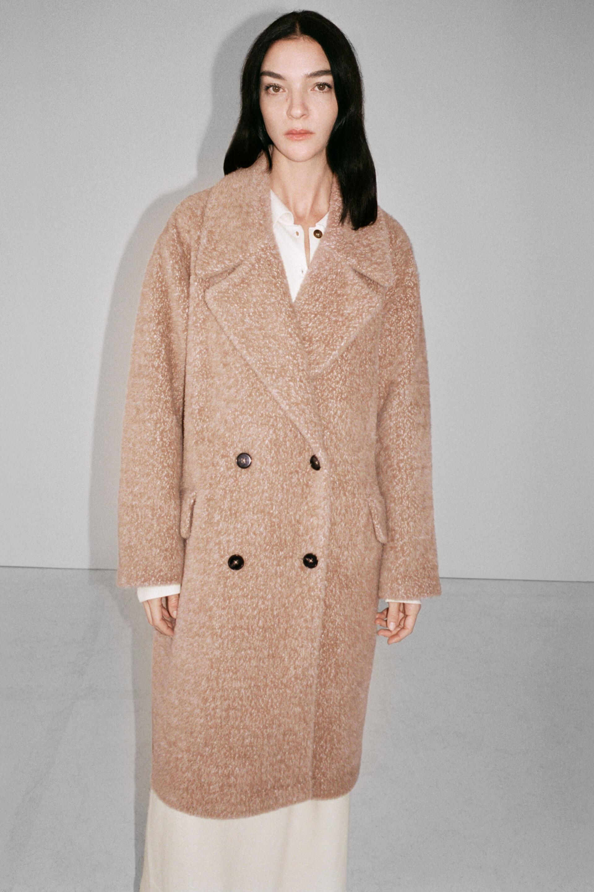 пальто с отделкой из искусственного меха Бежевый Zara