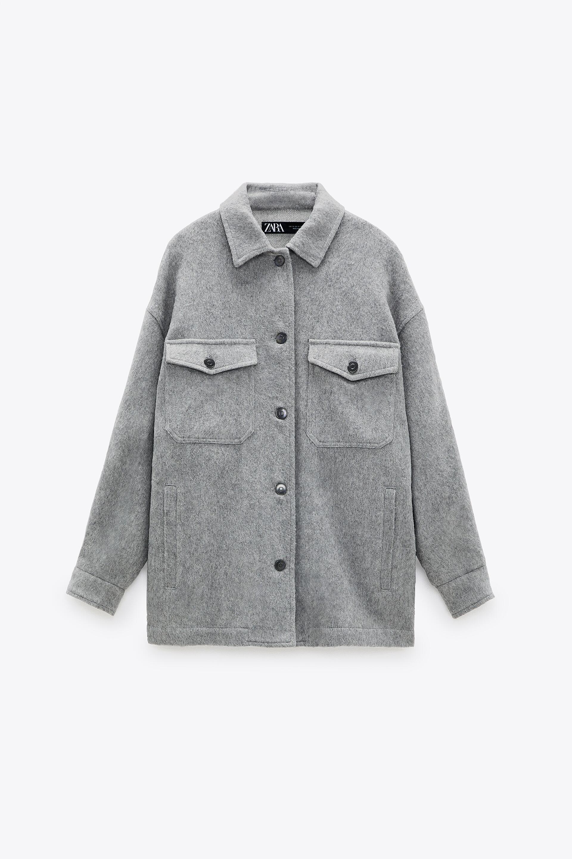 куртка рубашечного кроя из смесовой шерстяной ткани Серый Zara
