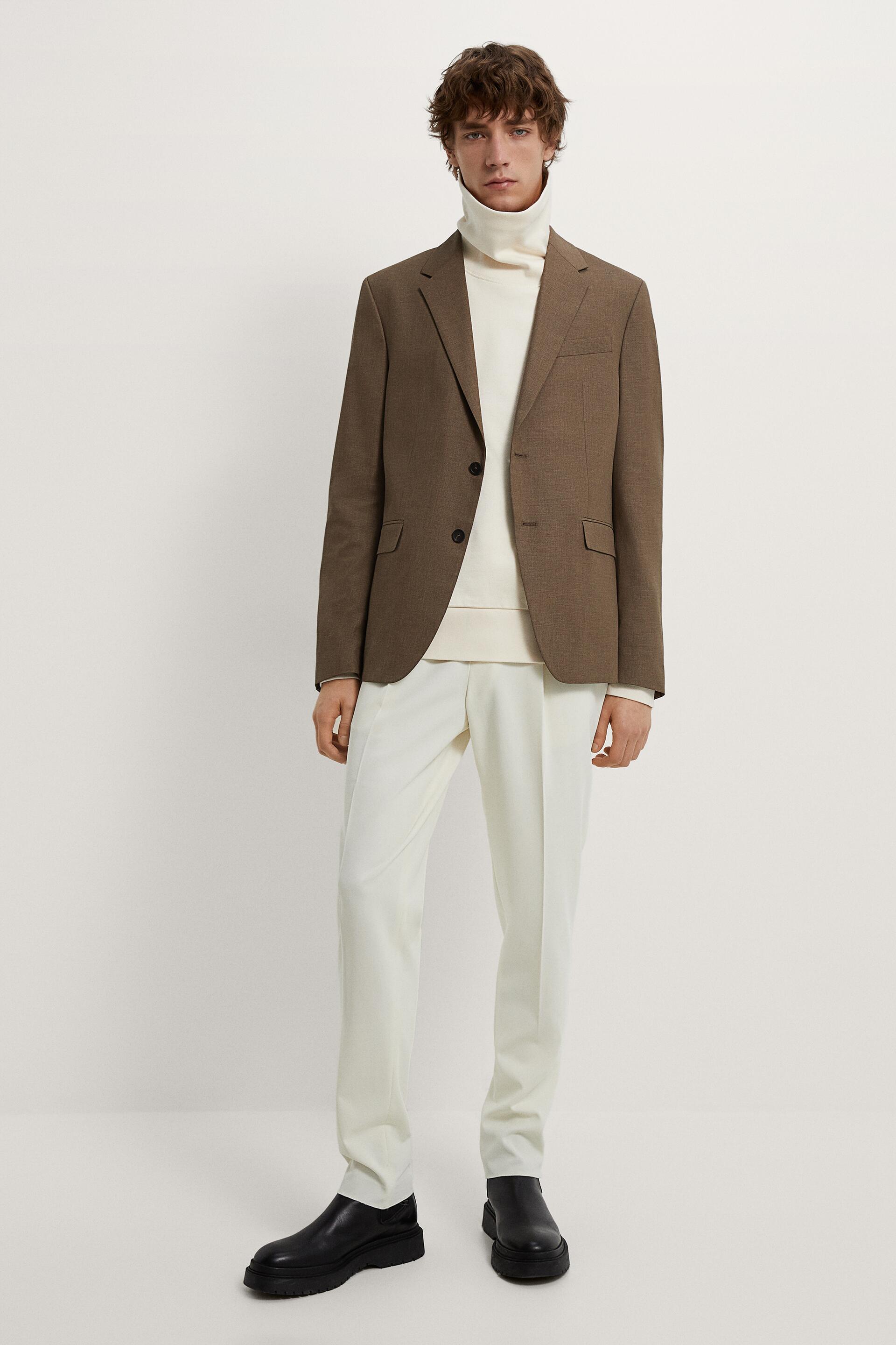 костюмный пиджак из ткани с рельефным узором КОРИЧНЕВЫЙ Zara