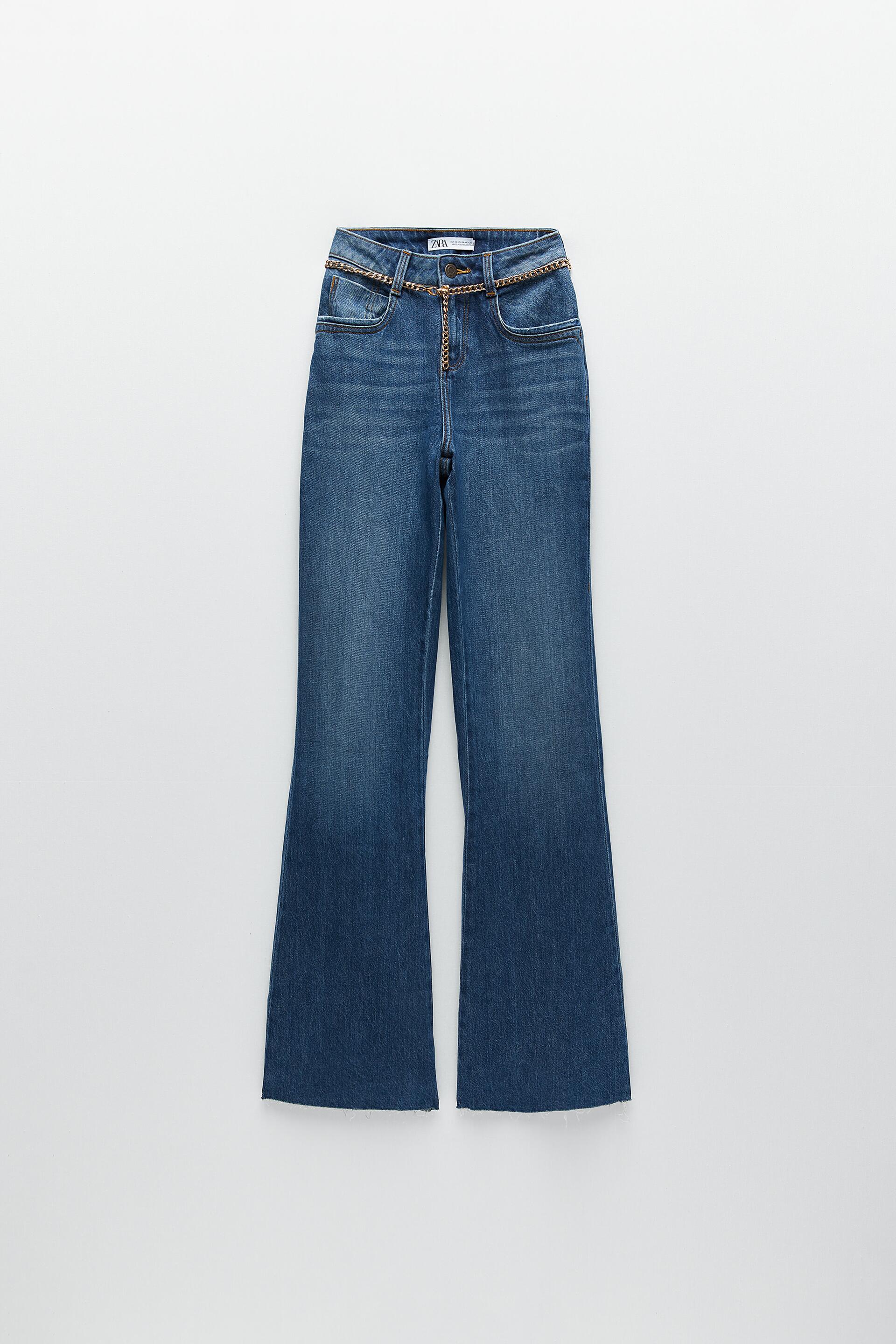 расклешенные джинсы z1975 с цепочкой на поясе ТЕМНО-СИНИЙ Zara