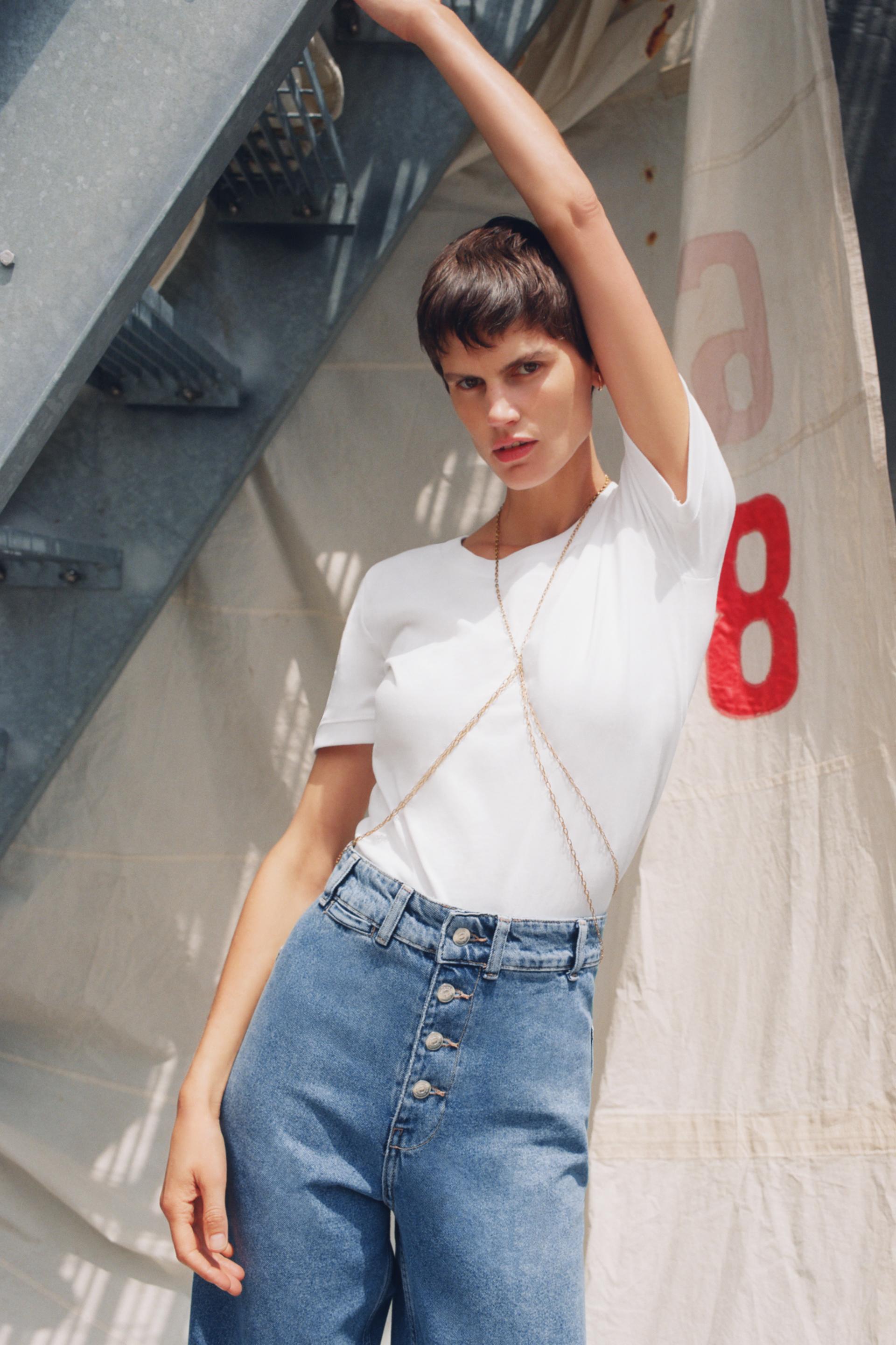 джинсы 1975 с высокой посадкой и широкими штанинами ВЫЦВЕТШИЙ СИНИЙ Zara
