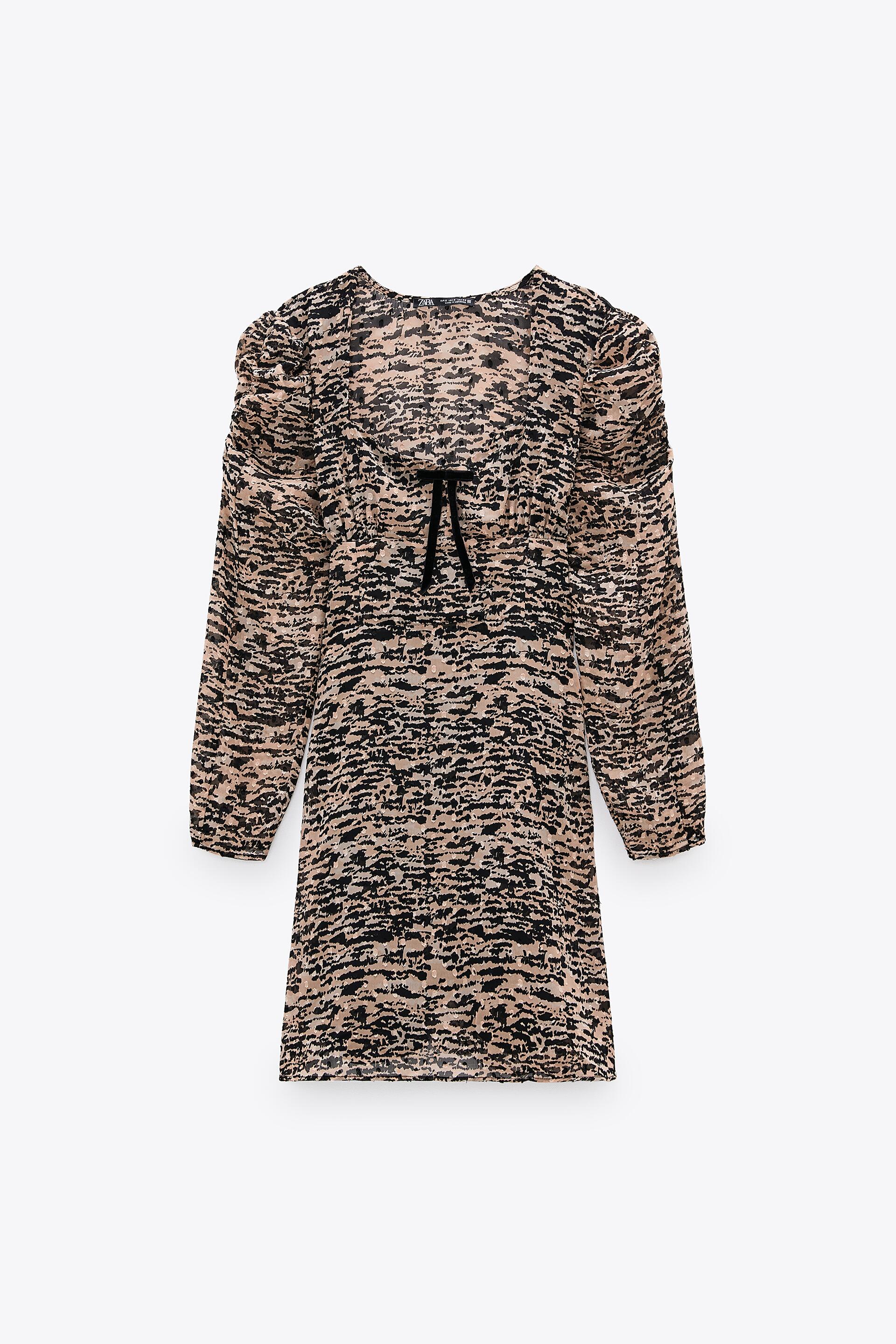 мини-платье с леопардовым принтом Черный / Песочный Zara