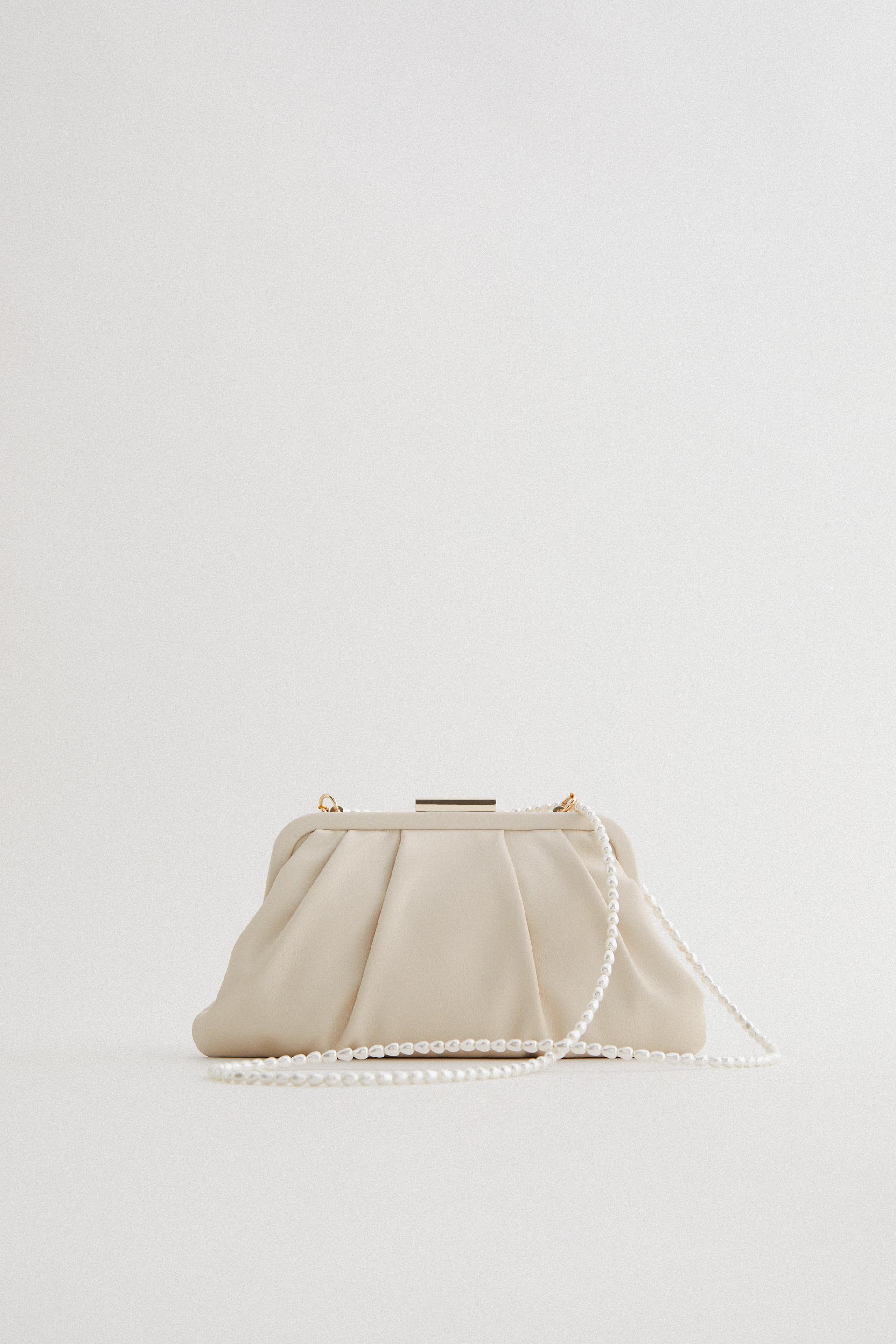 мини-сумка с застежкой-фермуаром и ремешком с бусинами Небеленый Zara