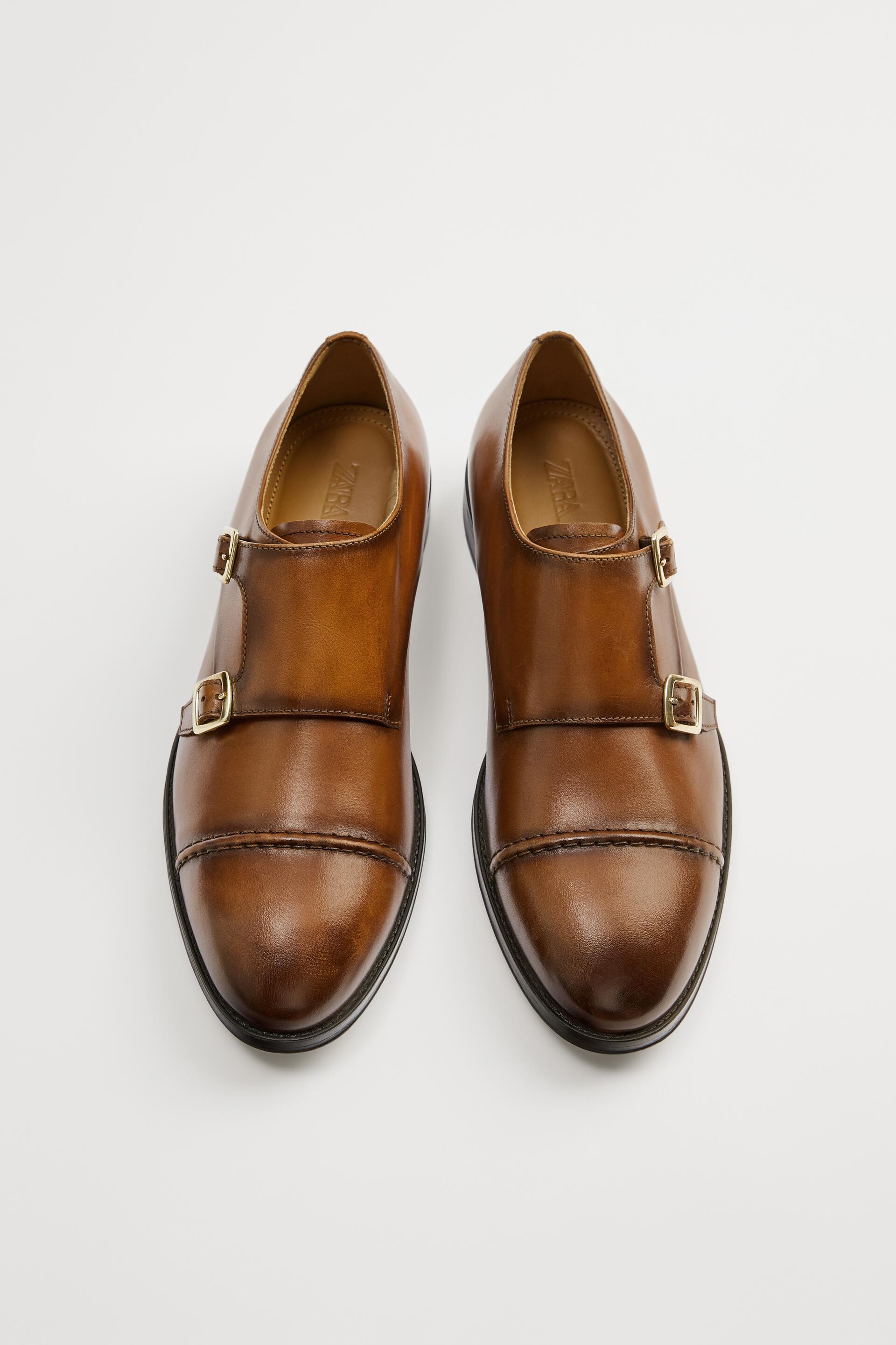 коричневые кожаные туфли-монки с двумя пряжками Коричневый Zara