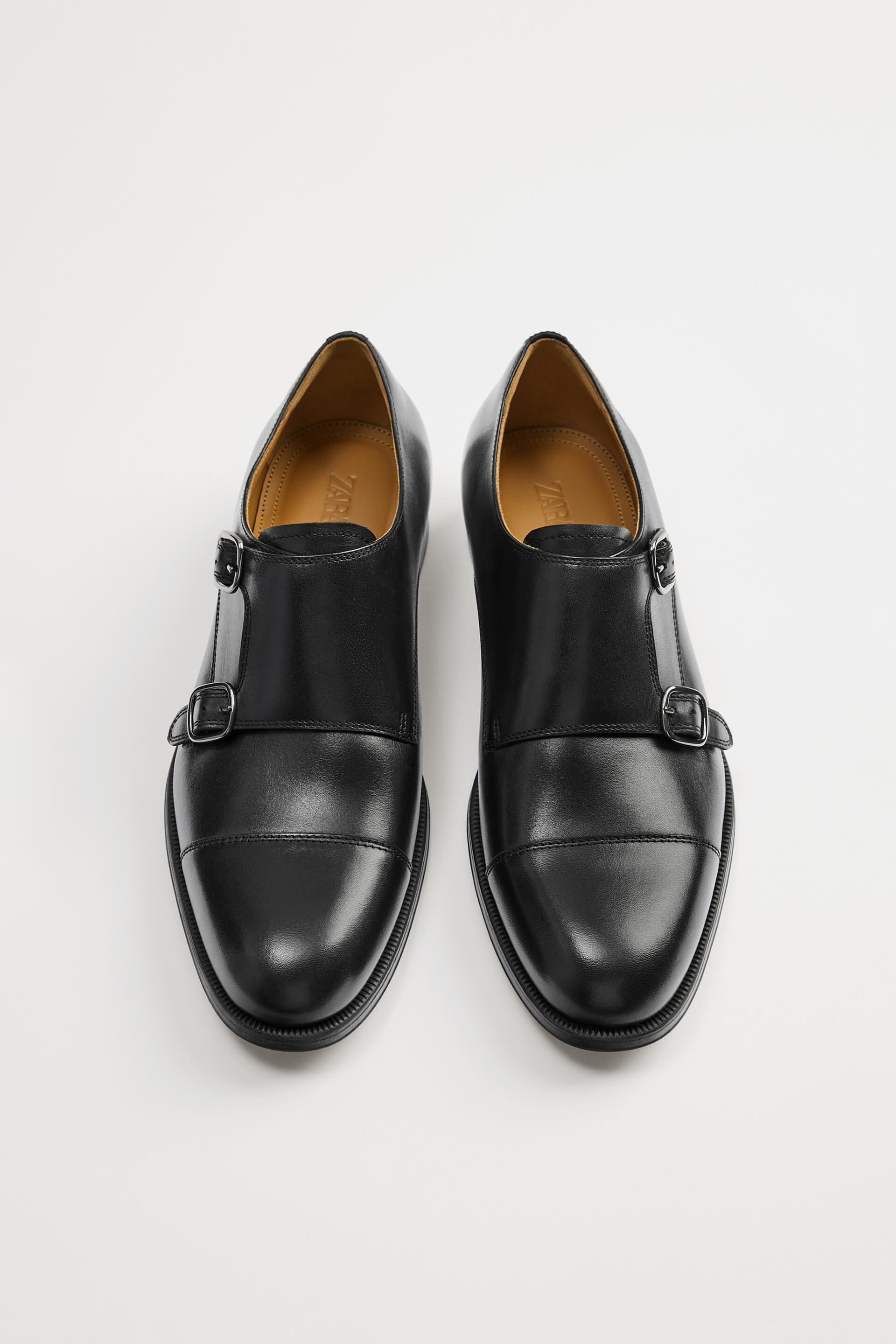 черные кожаные туфли-монки с двумя пряжками ЧЕРНЫЙ Zara